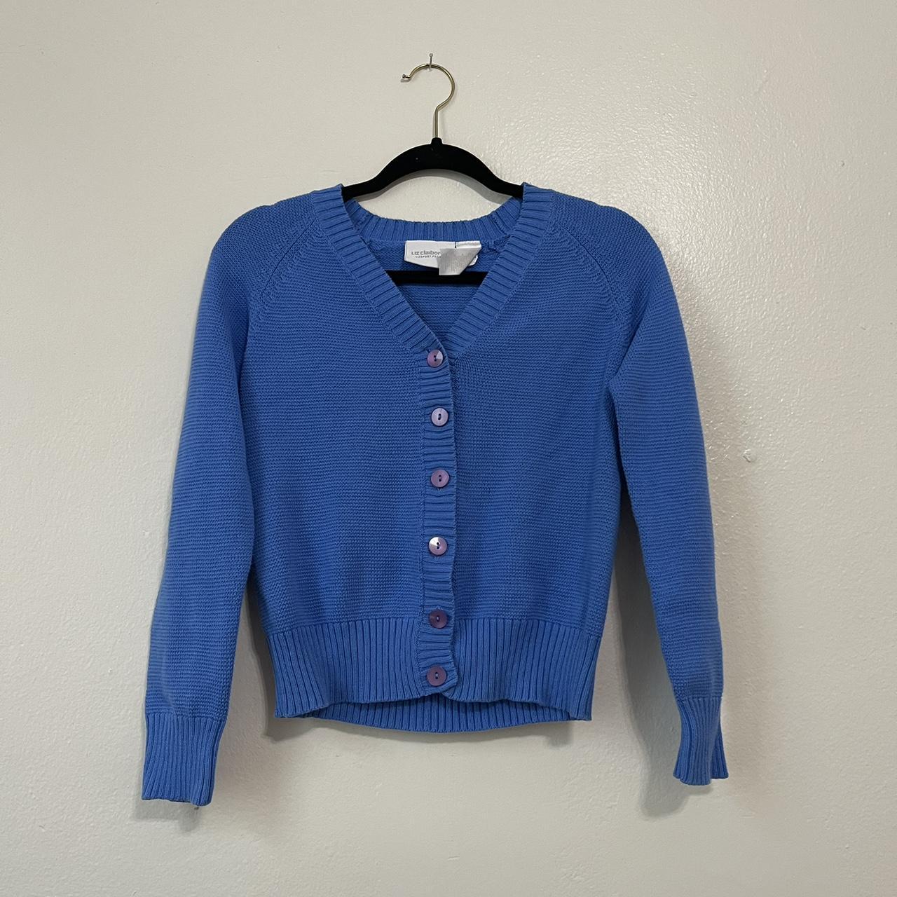 Blue Liz Claiborne 90s cardigan. Vintage Liz cropped... - Depop