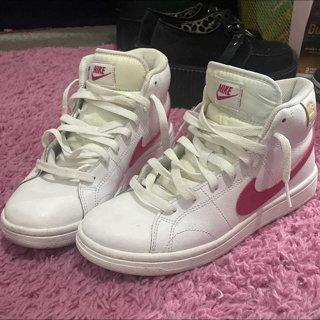 white and pink nike court royale size 7 laces need... - Depop