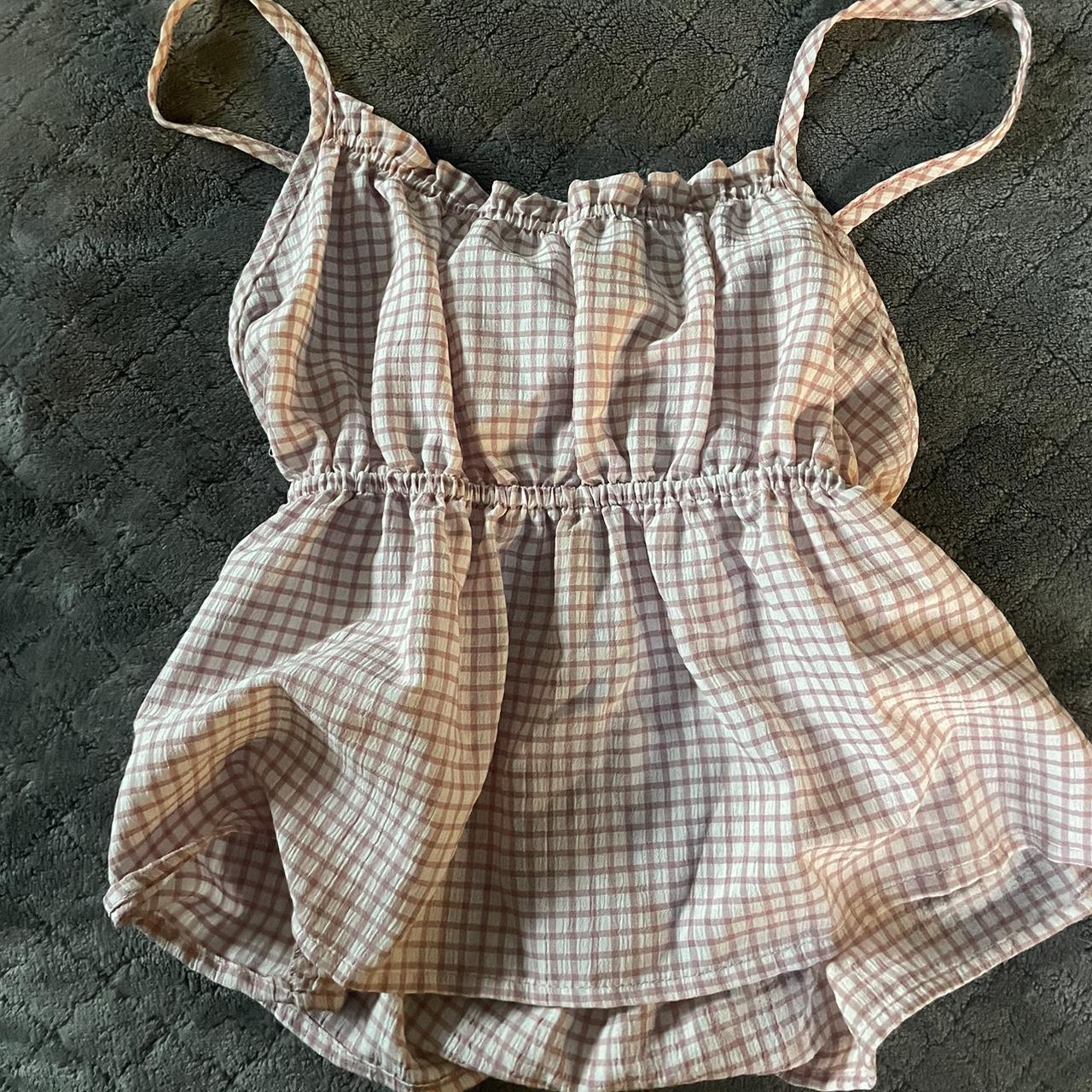 cami/baby doll pink plaid ish top ! bow in the back... - Depop