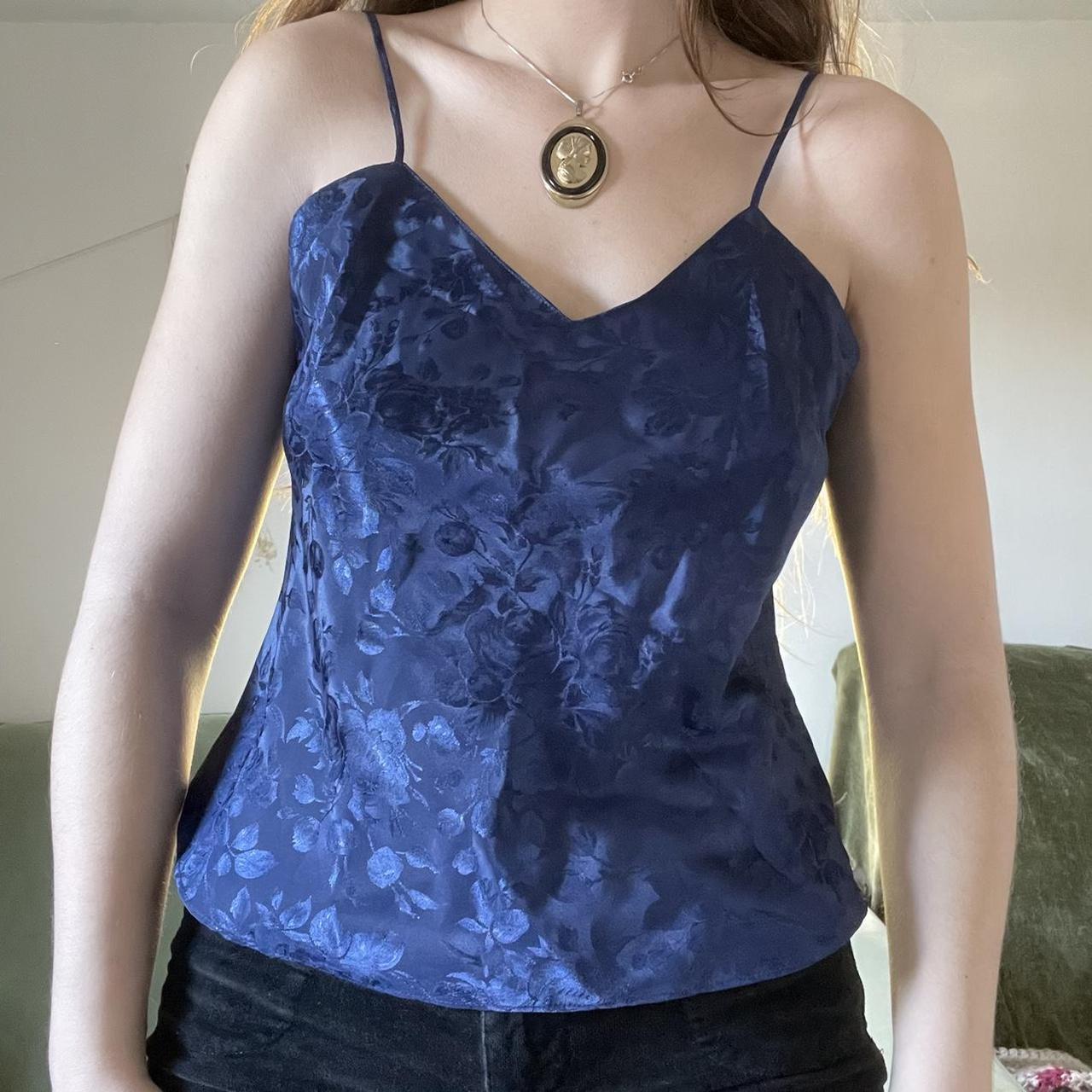 Blue Satin Tank Beautiful dark blue slip top.... - Depop