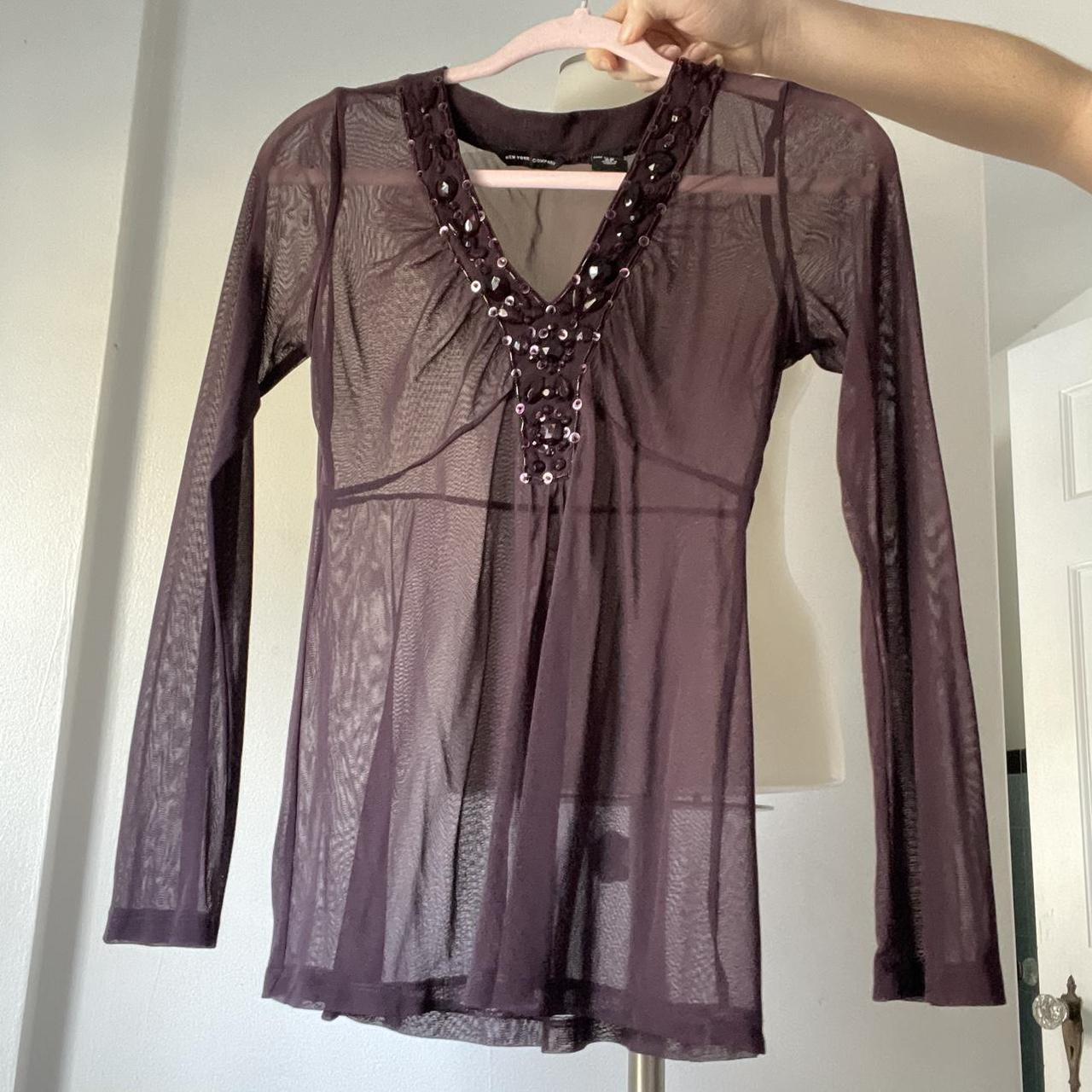 NY&C Sheer Blouse Purple amethyst mesh top! Thin... - Depop