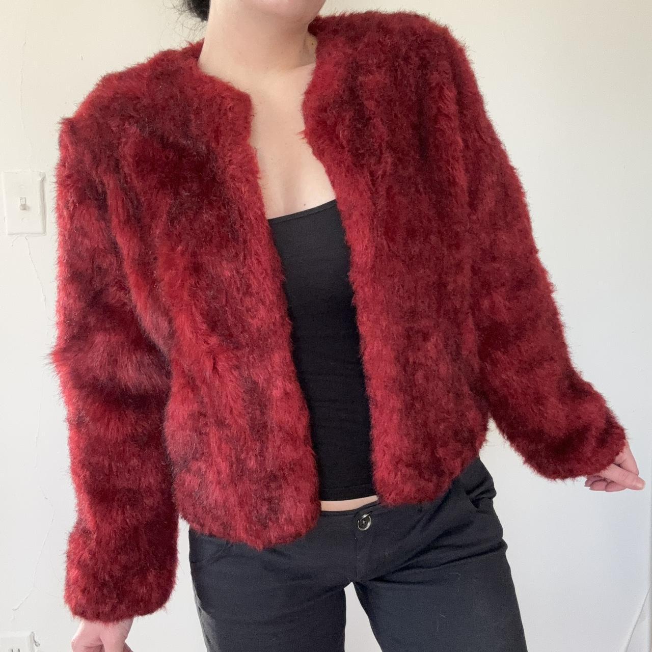 Bright red faux fur on sale coat