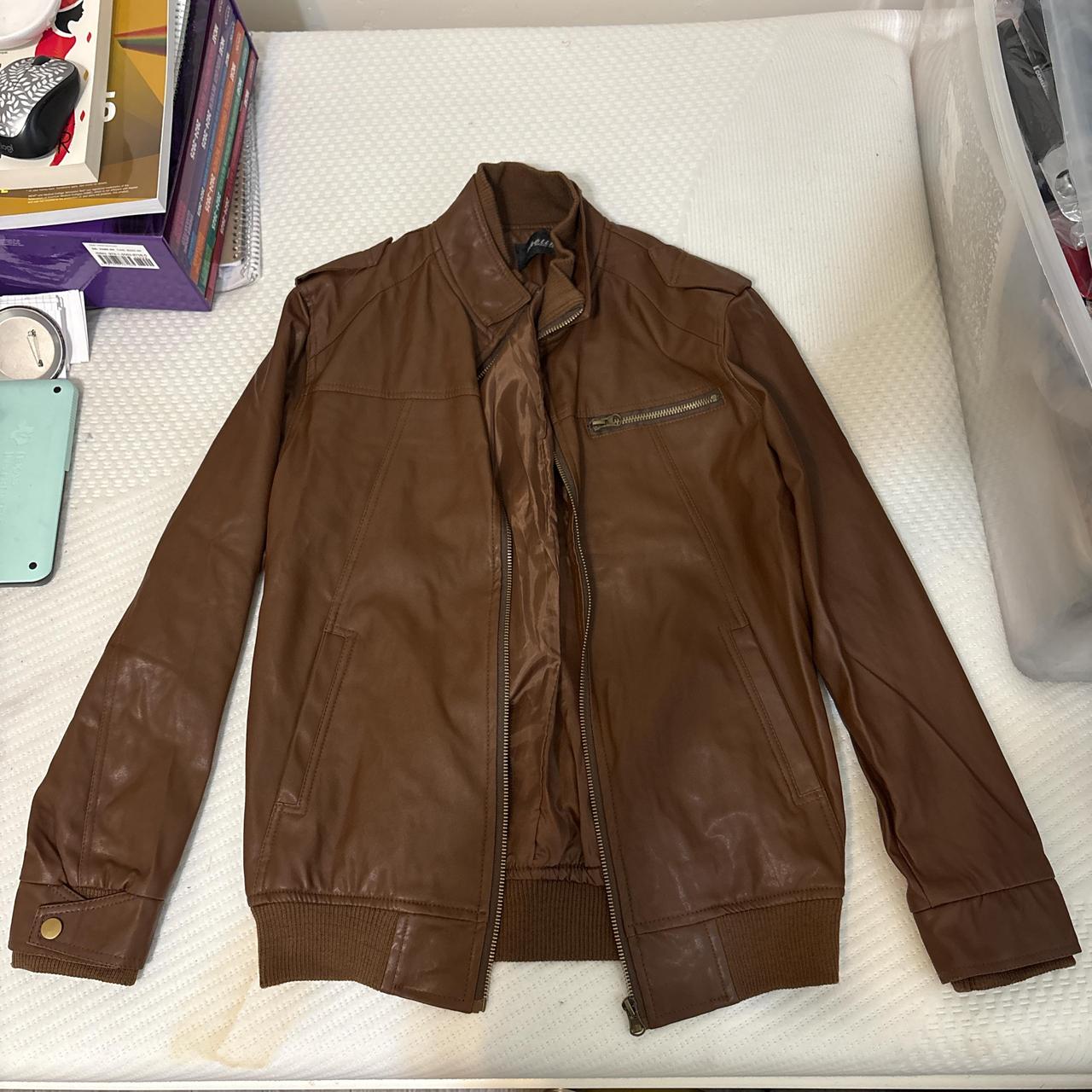 Women's Jacket - Brown - L – Light Brown / caramel Leather zip up …