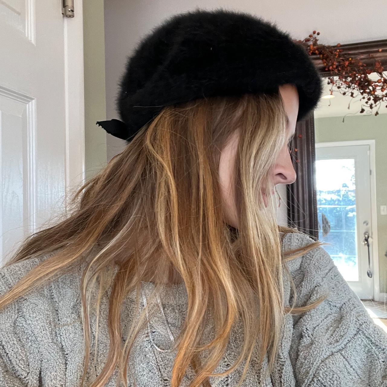 Black Vintage Rabbit Fur Hat Marshall Field &... - Depop