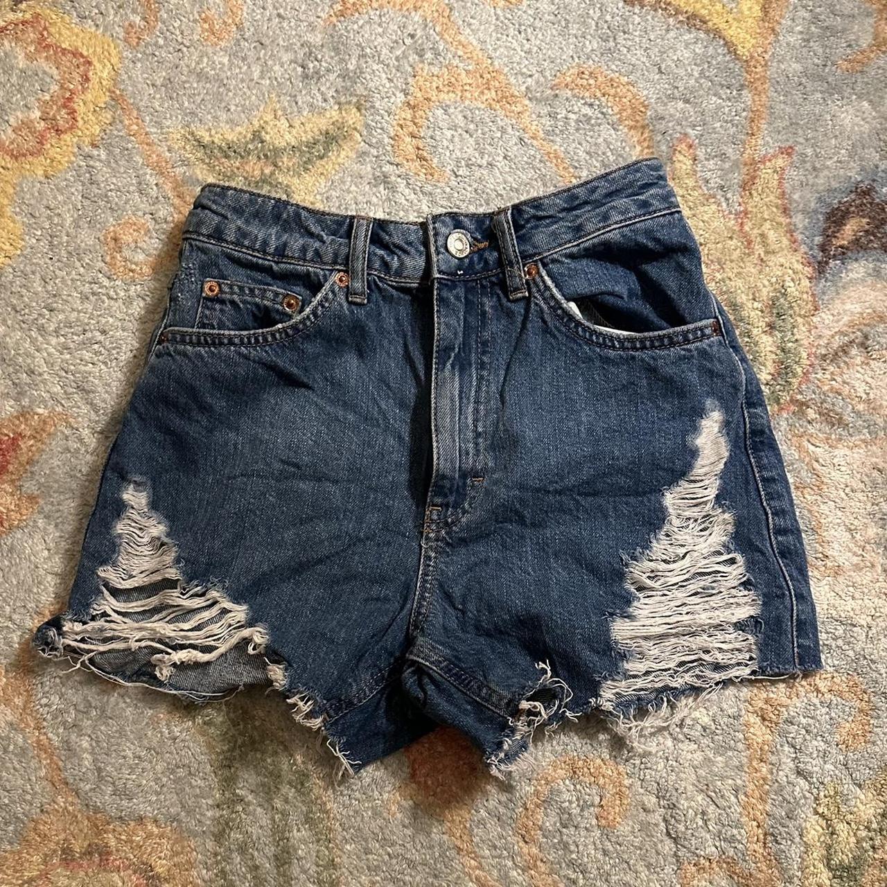 topshop high waisted jean shorts size 2 never... - Depop