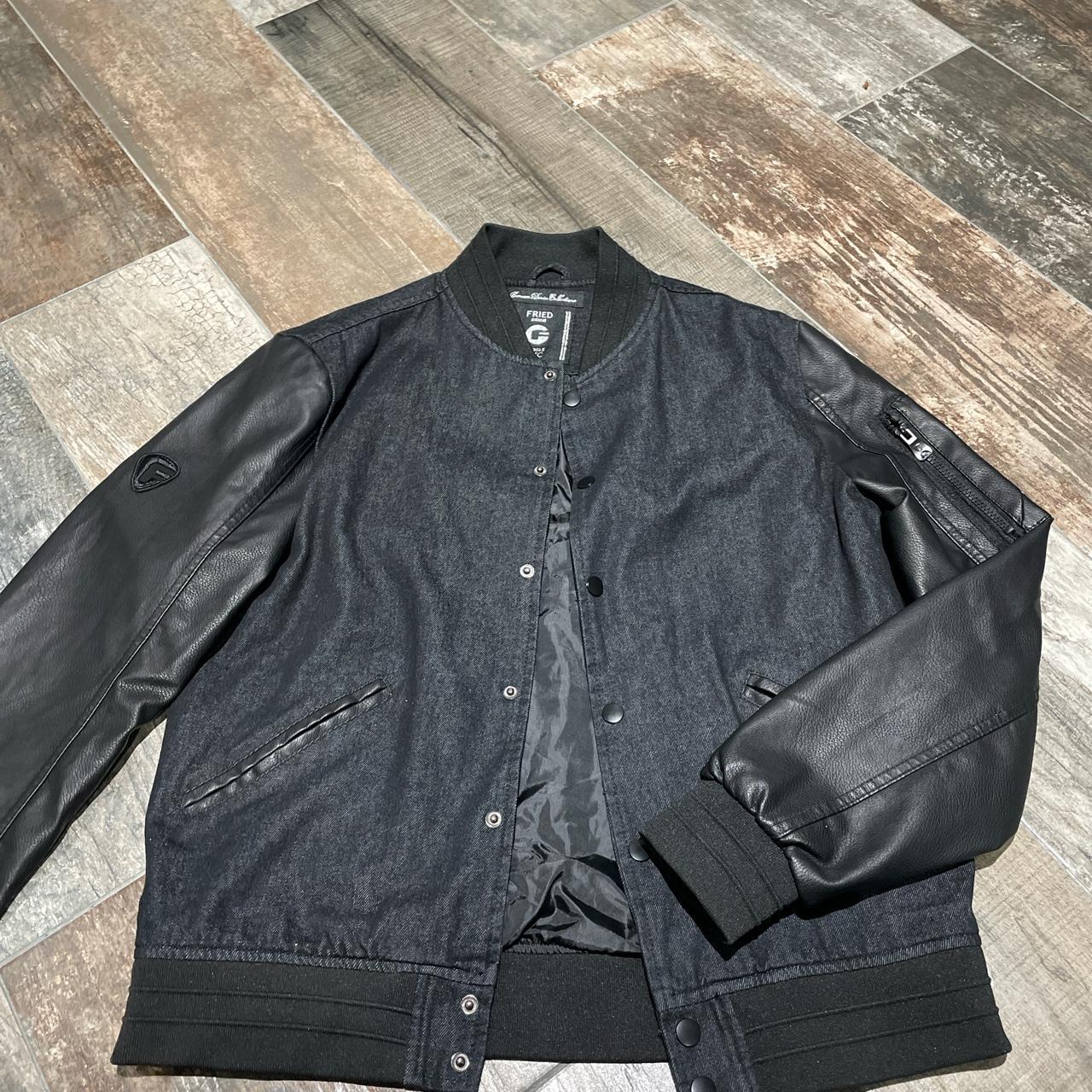 Black letterman M Leather jacket - Depop