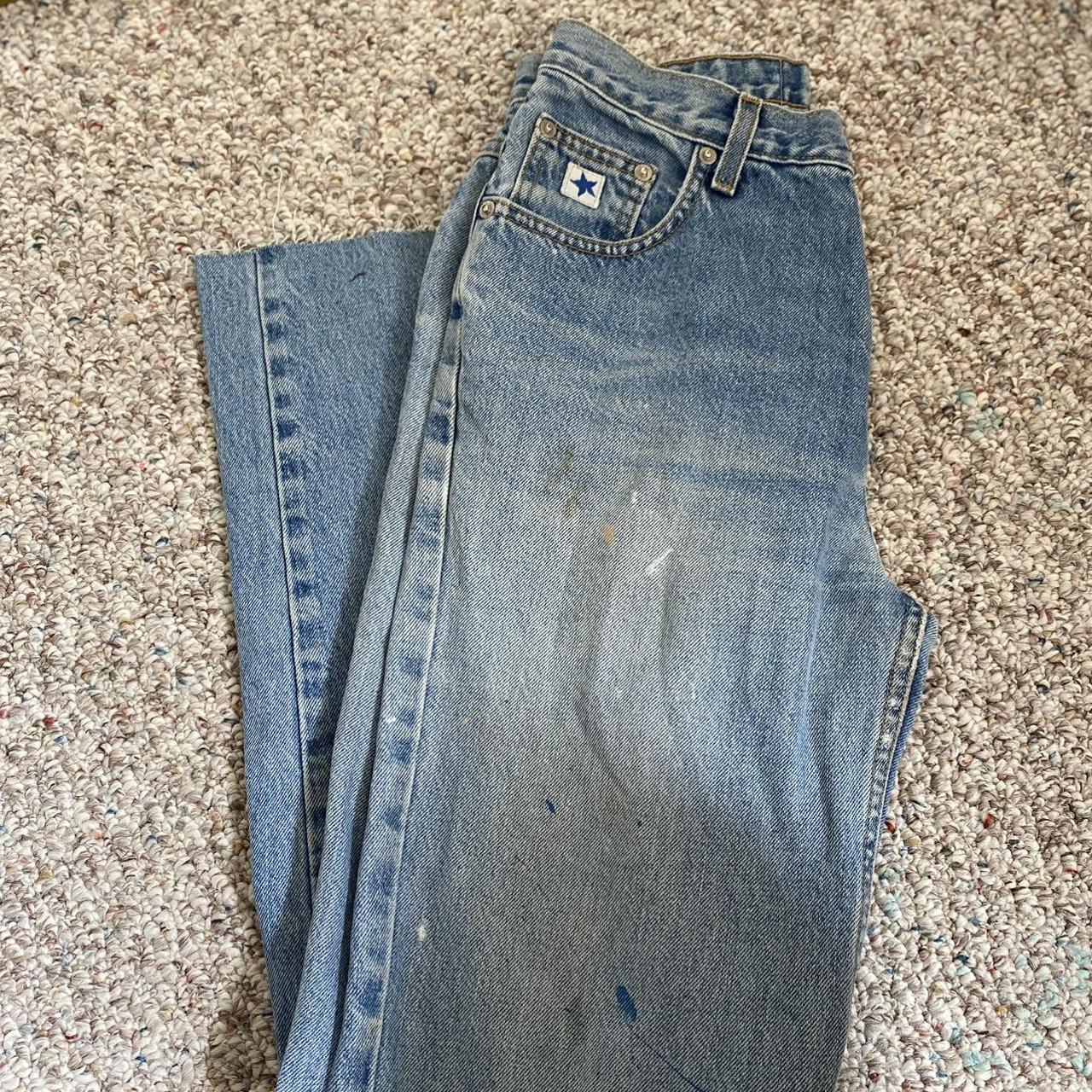 Vintage Rockies Jeans with Light Paint Spots - Depop