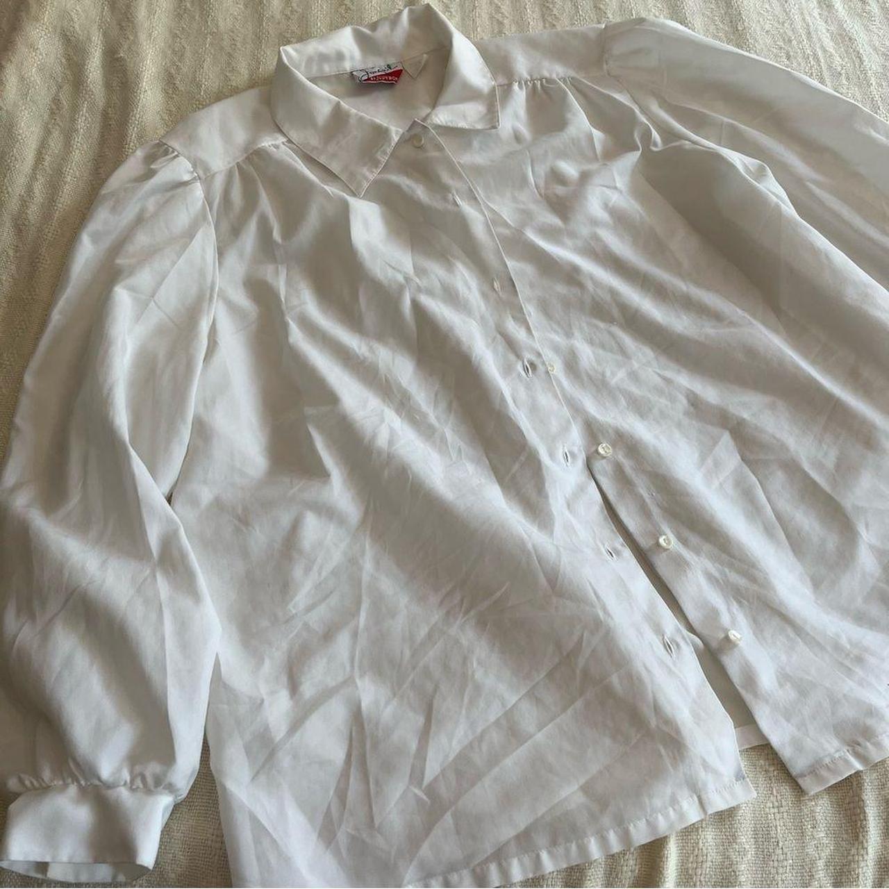 white button down shirt vintage 90s long puff... - Depop