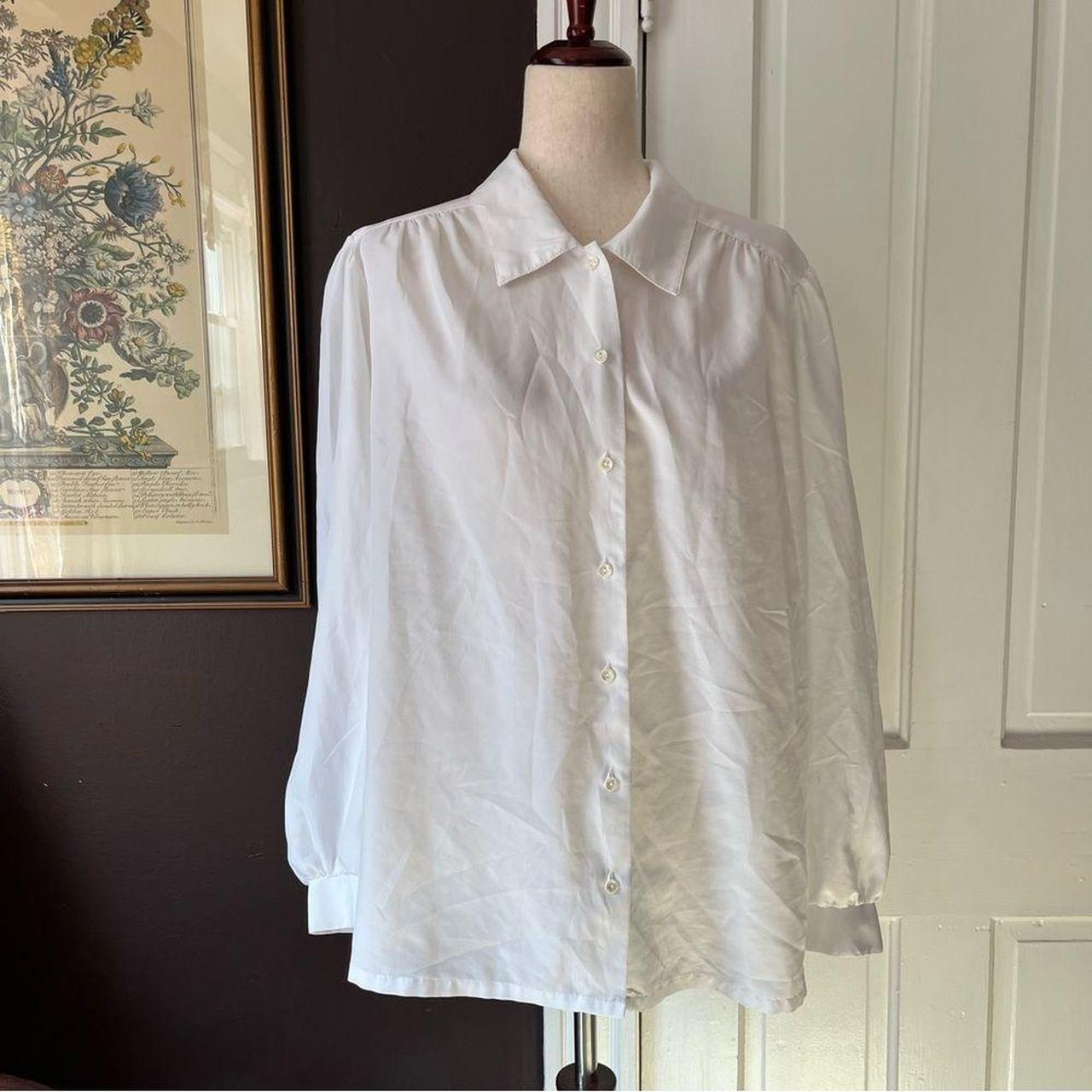 white button down shirt vintage 90s long puff... - Depop