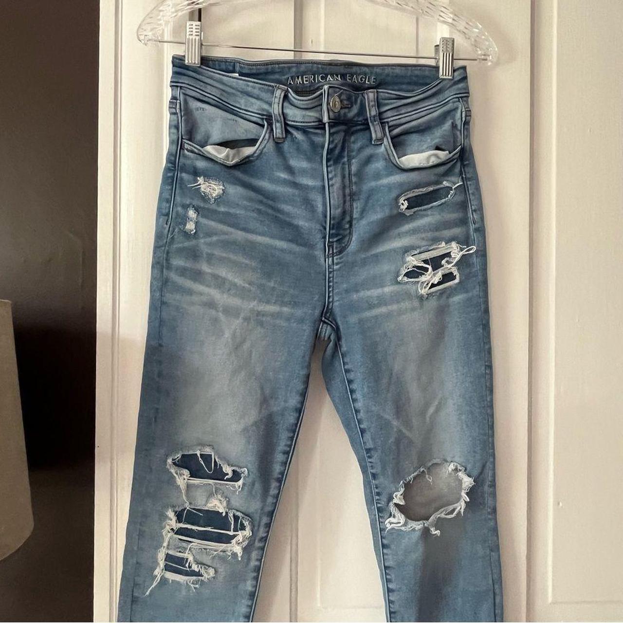 American Eagle Super Hi Rise Jegging Crop Distressed... - Depop