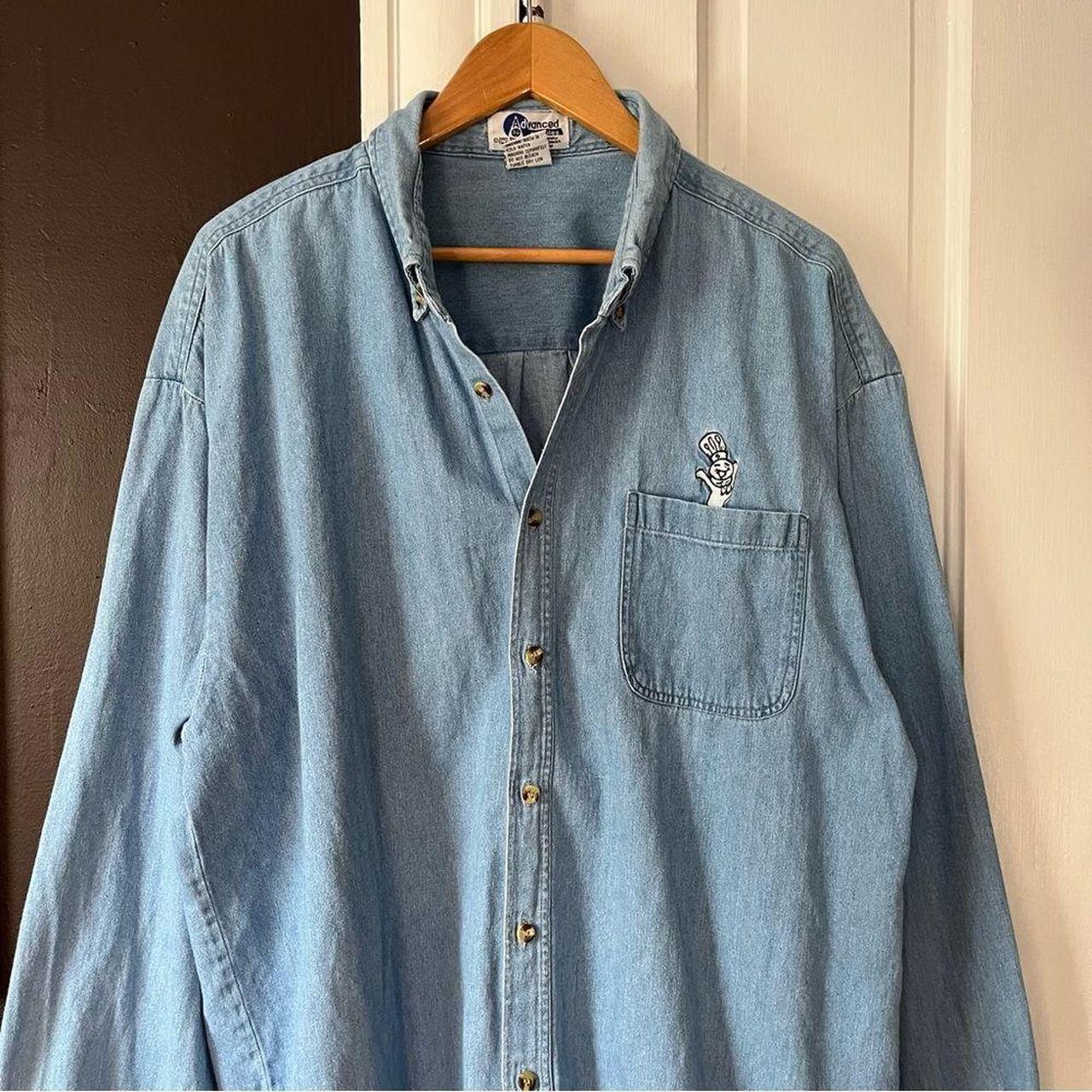 Pillsbury Doughboy Denim Button Down Shirt Vintage... - Depop