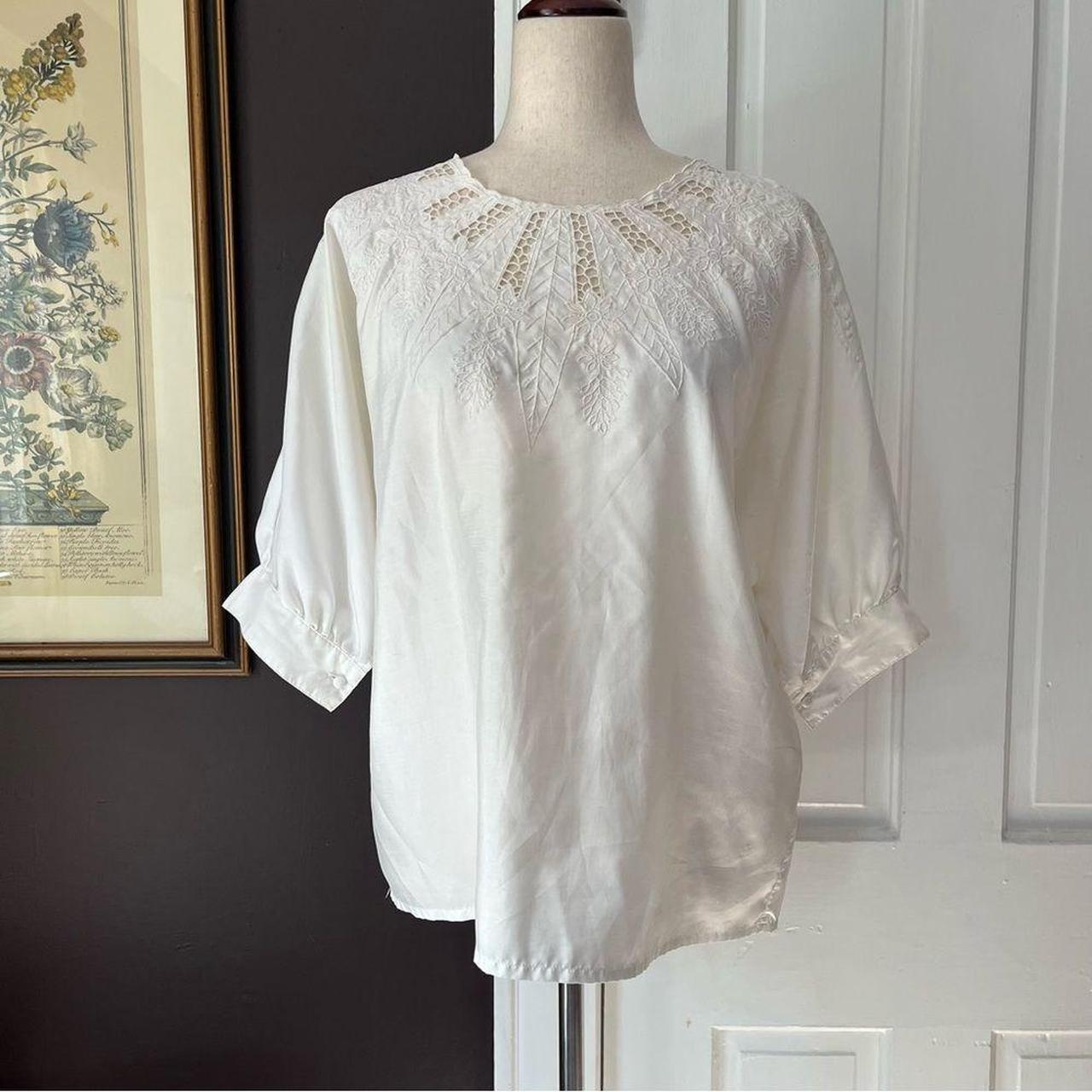 Vintage 60s 70s Embroidered Collar Blouse Short...