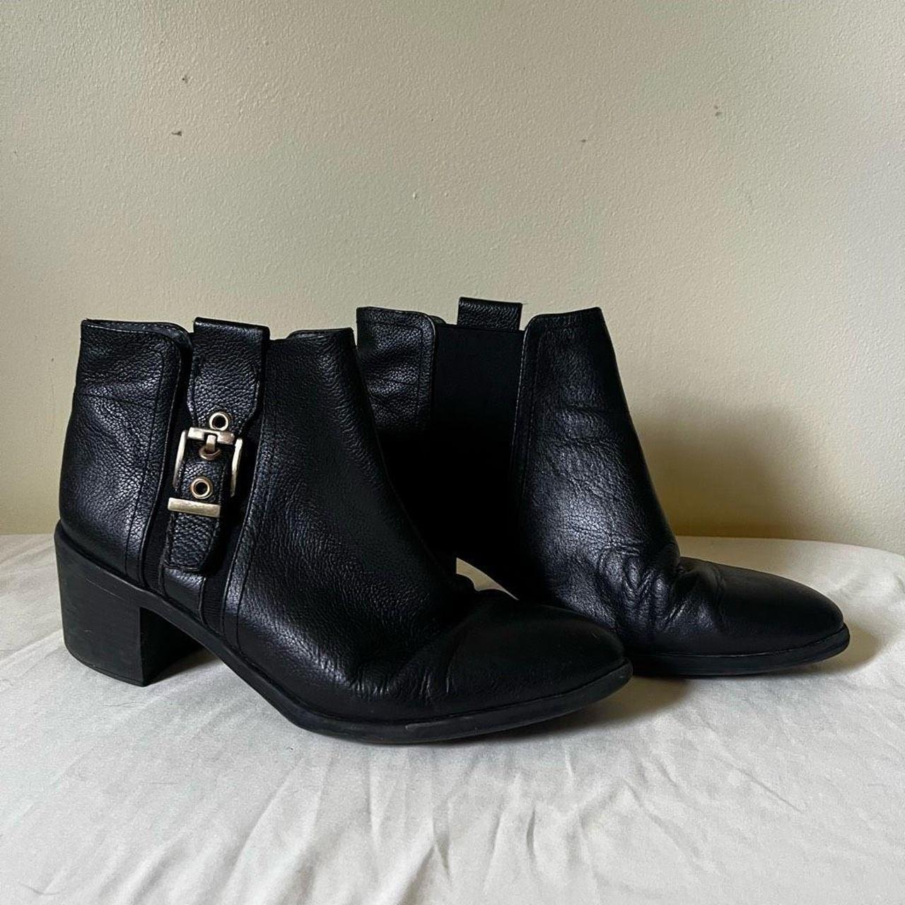 Franco Sarto Black Leather Ankle Boot Bootie Block. Depop