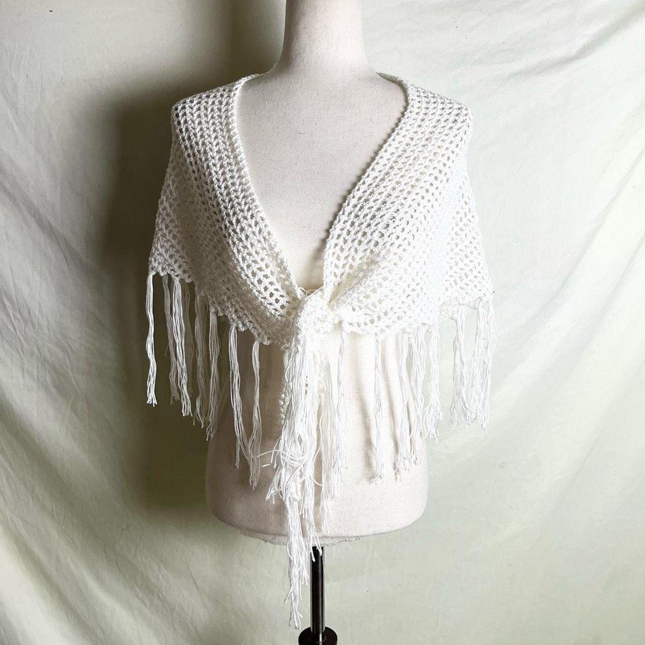 Store Handmade Crocheted White Floral Shawl