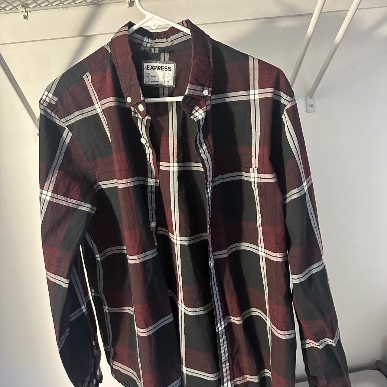 Burgundy, Black & White Plaid Large Slim Fit Dress... - Depop