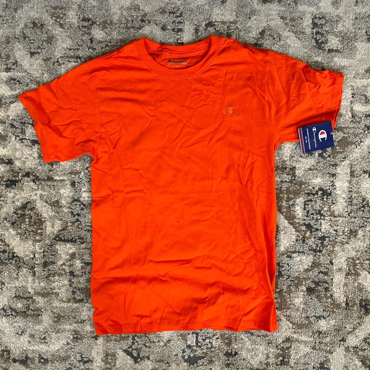 BRAND NEW bright orange / neon orange champion tee... - Depop