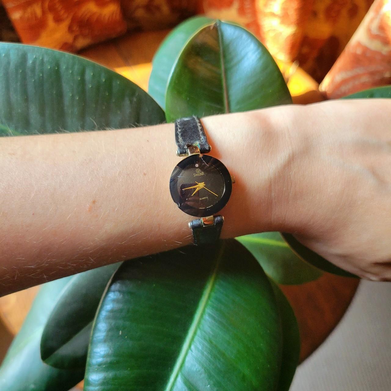 Vintage 18K GP Swistar Swiss Quartz Leather Watch. Depop
