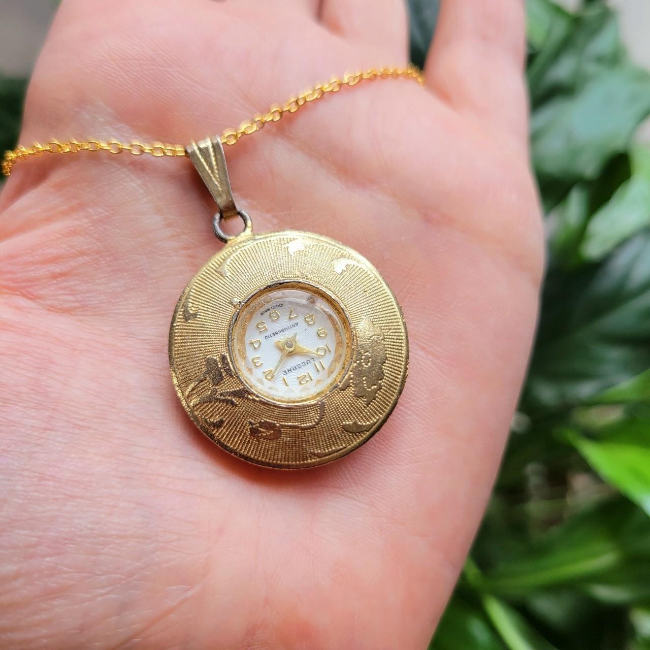 Vintage Swiss Lucerne Gold Watch Necklace or Depop