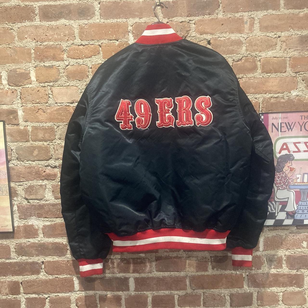 VINTAGE BLACK 49ERS STARTER JACKET LIGHT... - Depop