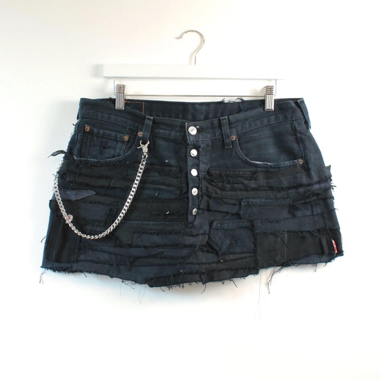 REWORKED VINTAGE LEVI DENIM SKIRT WITH CHAIN Depop
