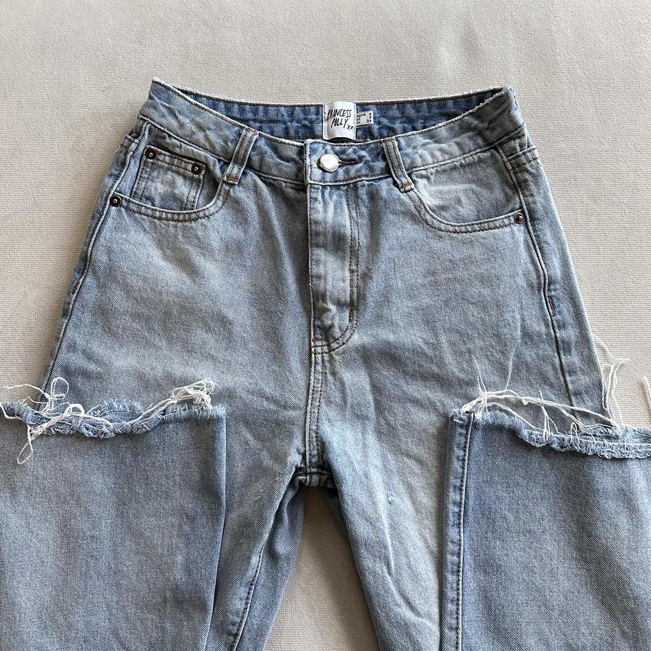 Princess Polly Mid Rise light wash baggy jeans Raw... - Depop