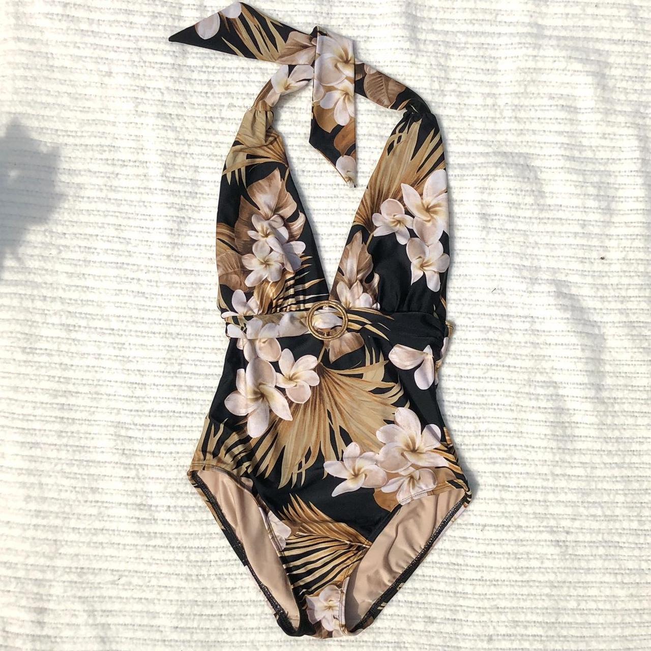 Tommy Bahama Women's Black and Gold Swimsuitonepiece Depop