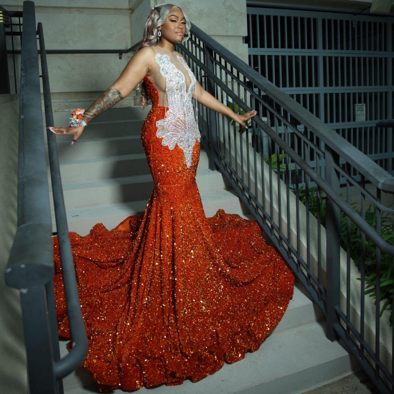 Orange and silver prom dresses hotsell