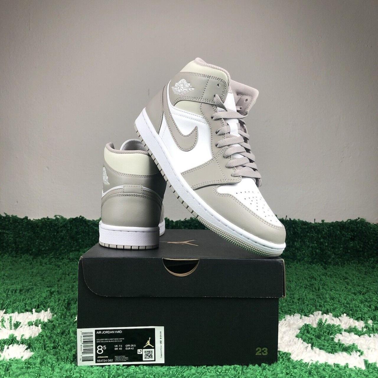 Air Jordan 1 Mid Linen College Grey in a Men's size... - Depop