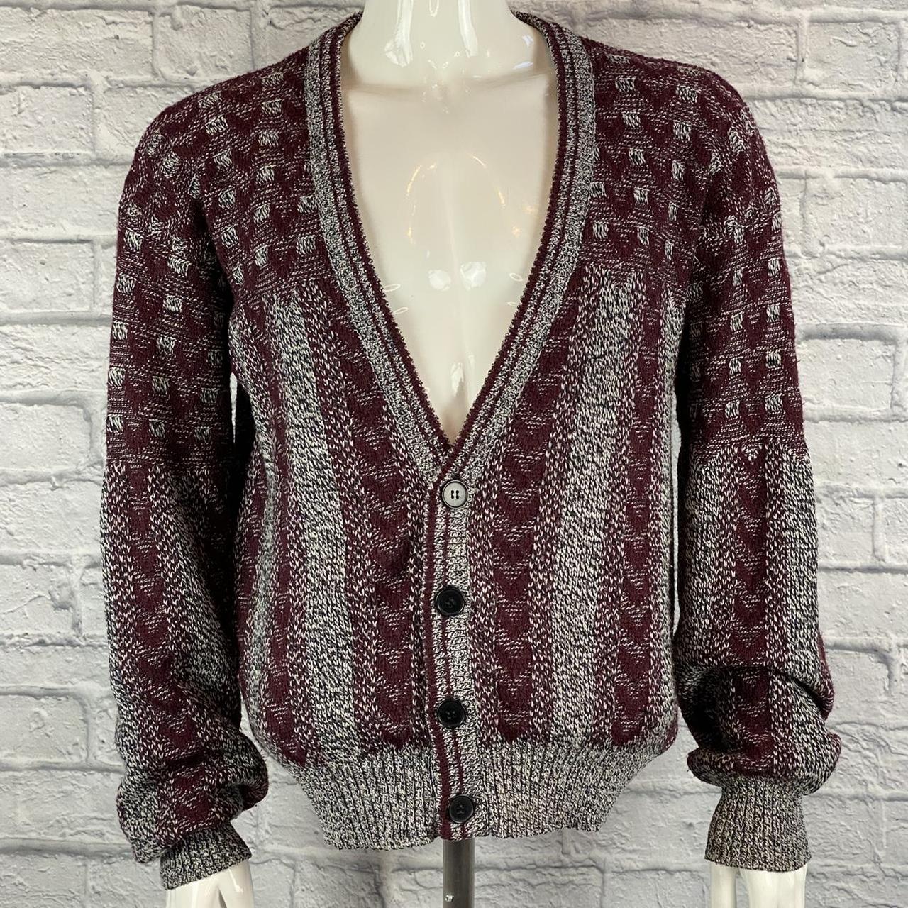 Men's Burgundy and Grey Cardigan | Depop