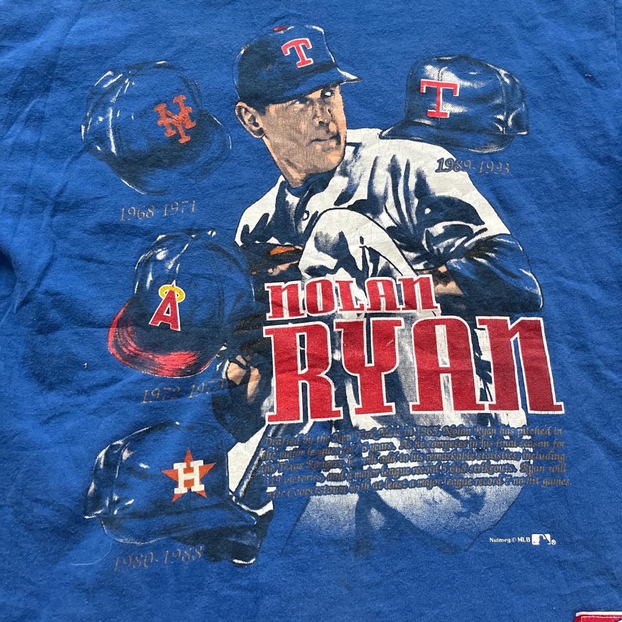 Vintage 90s Nolan Ryan Texas Rangers T Shirt Size XL Blue Single Stitch MLB