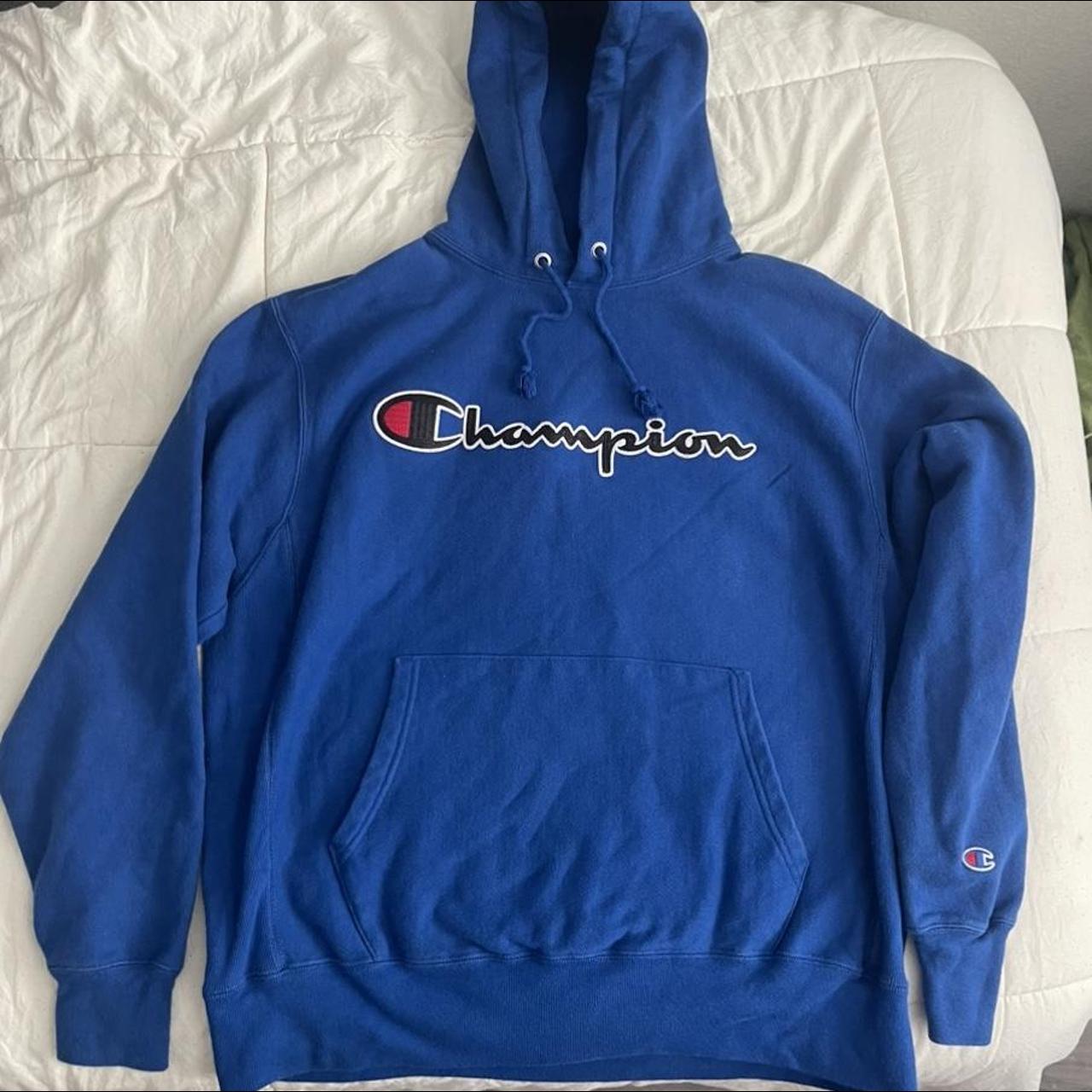 Blue champion hoodie… comfy thick material that will... - Depop