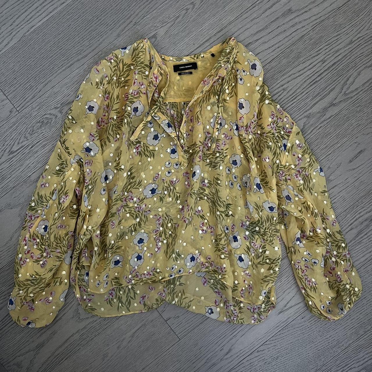 Isabel Marant Yellow Silk Floral Print Blouse (size... - Depop