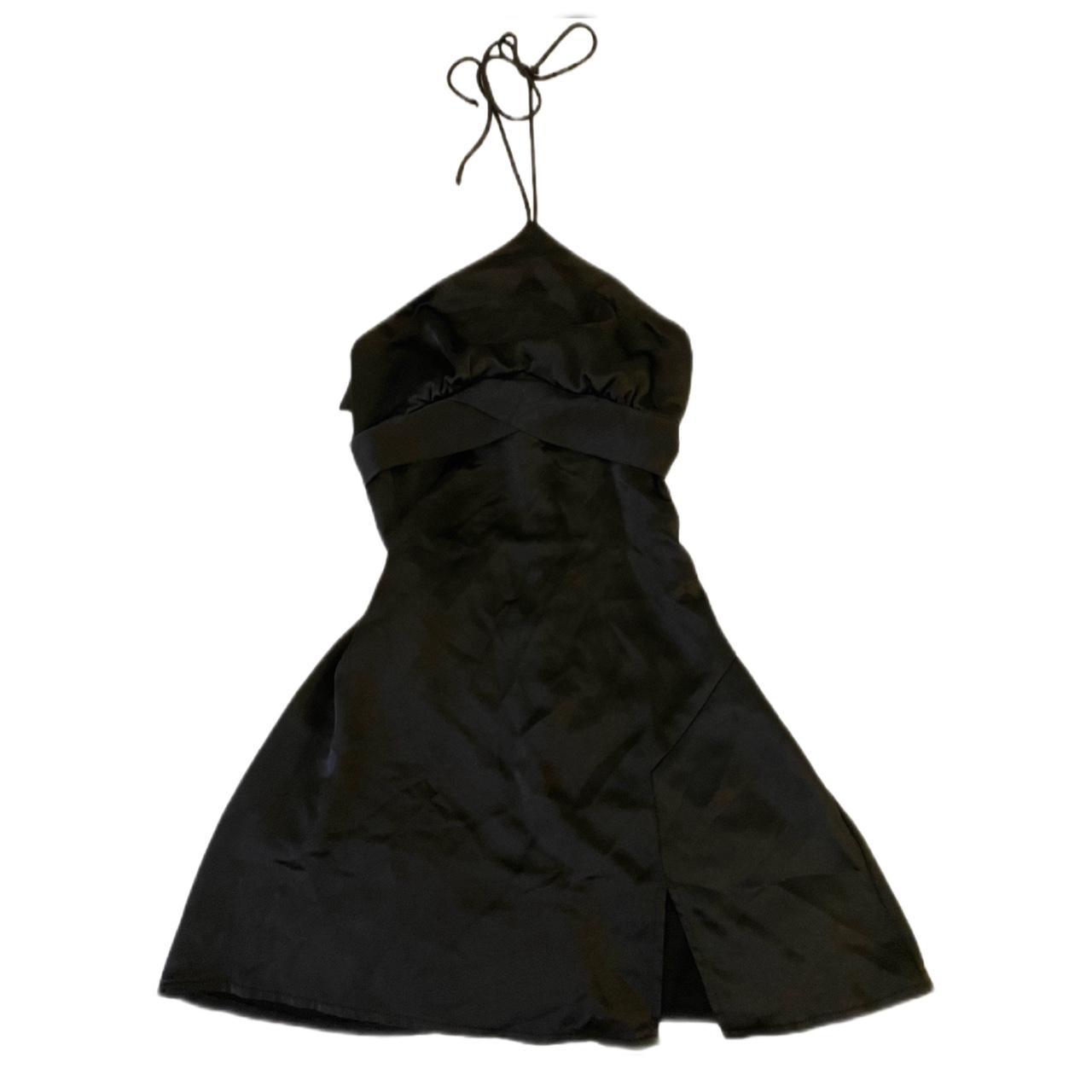 Black satin mini dress with bow and halter tie OLD... - Depop