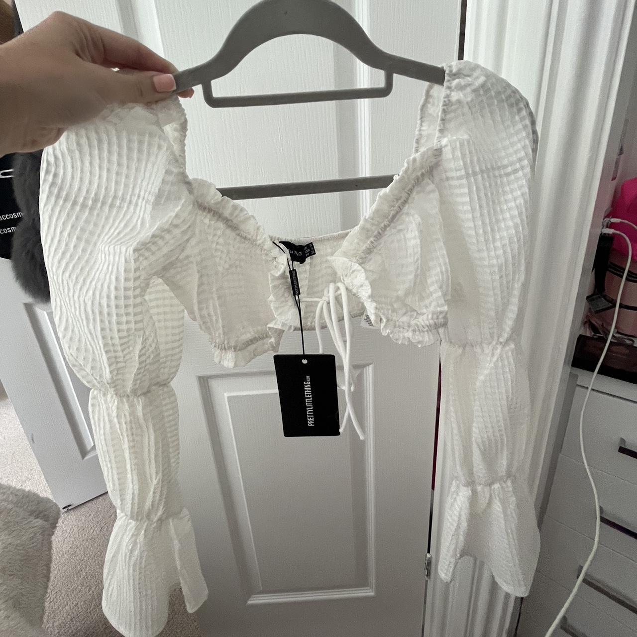 💗 Pretty little thing petite white puff sleeve crop... Depop