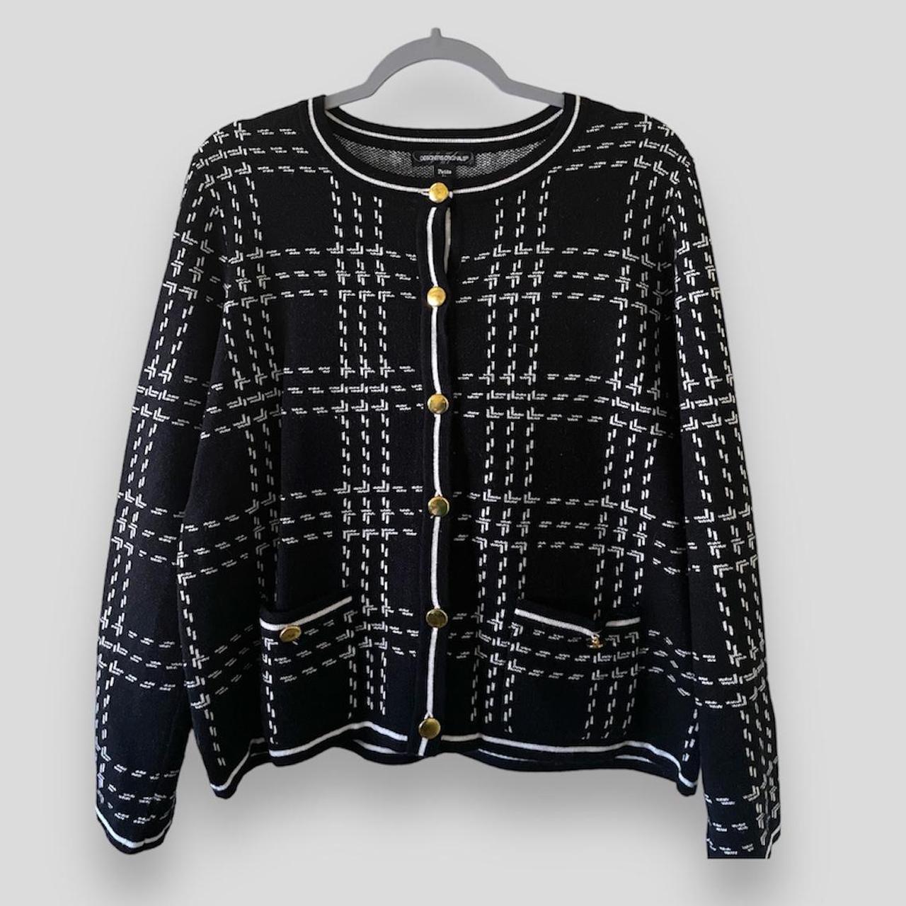 BLACK AND WHITE PLAID CARDIGAN SIZE L Perfect for. Depop