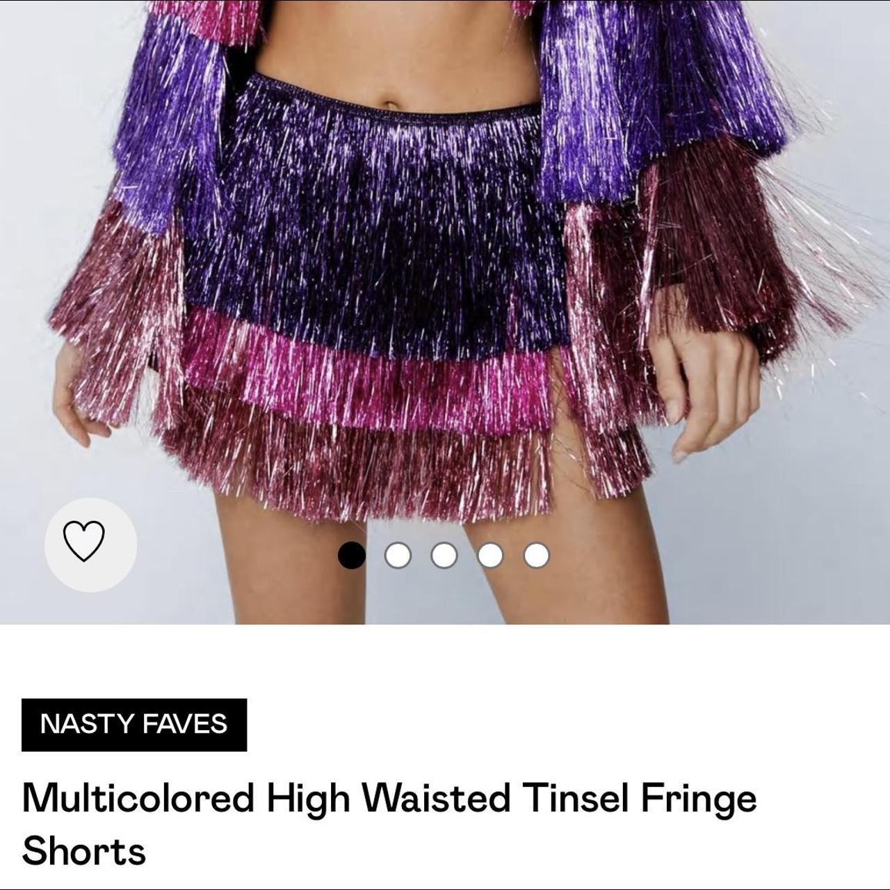 MultiColoured High Waisted Tinsel Fringe Shorts