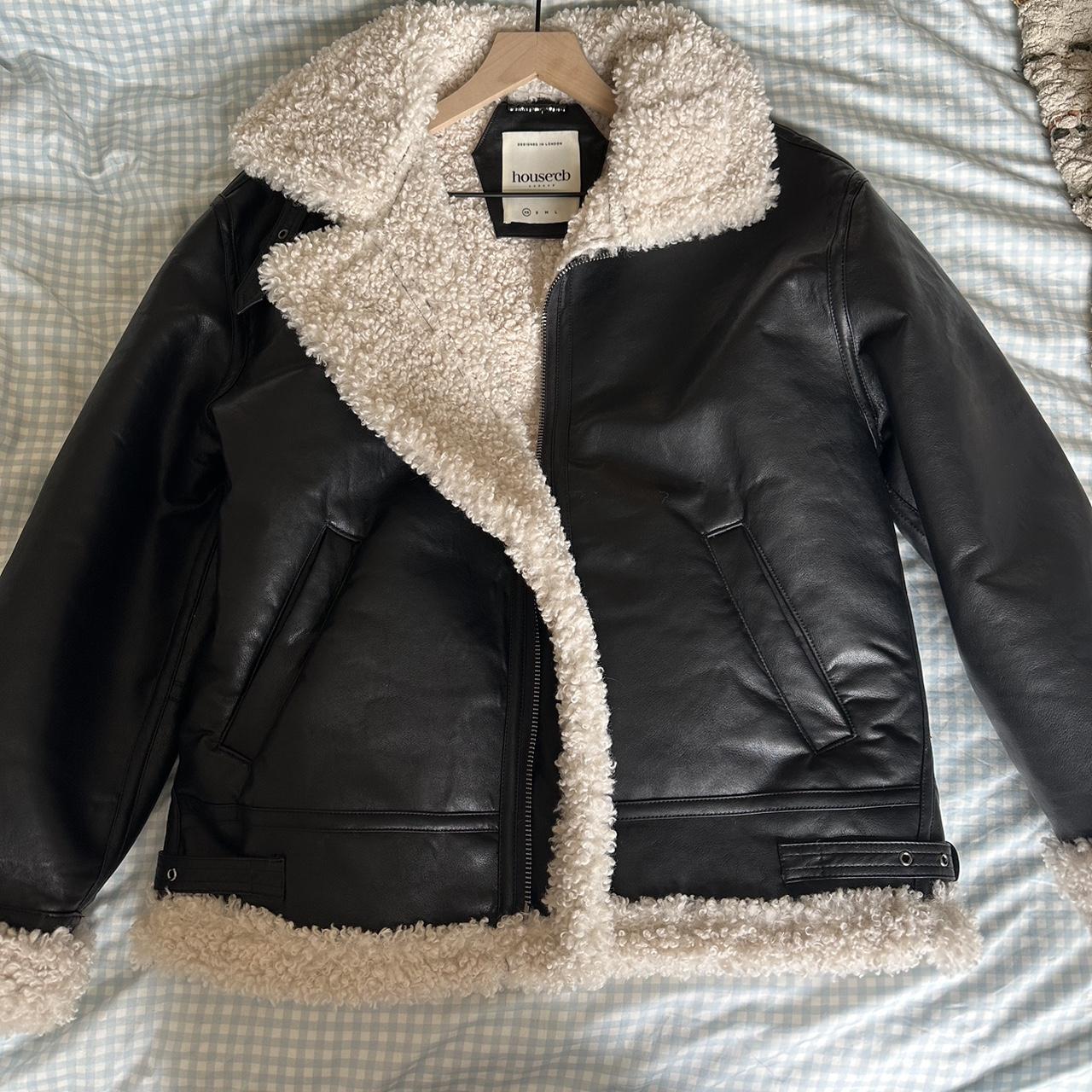 House of CB leather Sherpa jacket in size xs No flaws Depop