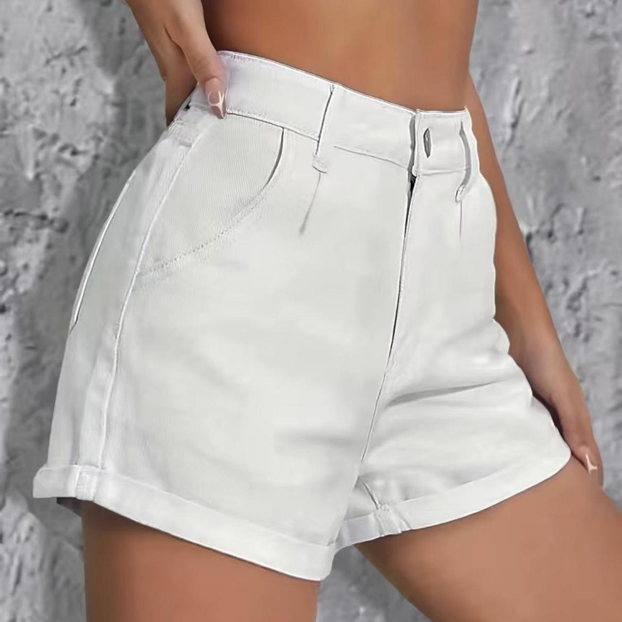 White high waisted denim shorts. Brand new. Waist... - Depop