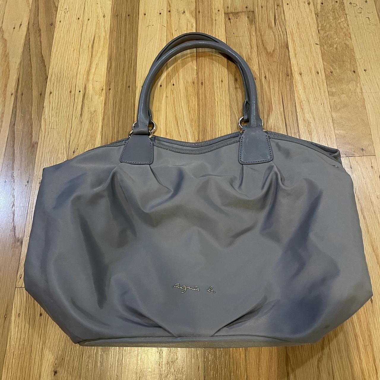 Agnes b Gray Nylon Shoulder Tote Bag With Leather Trim - Depop