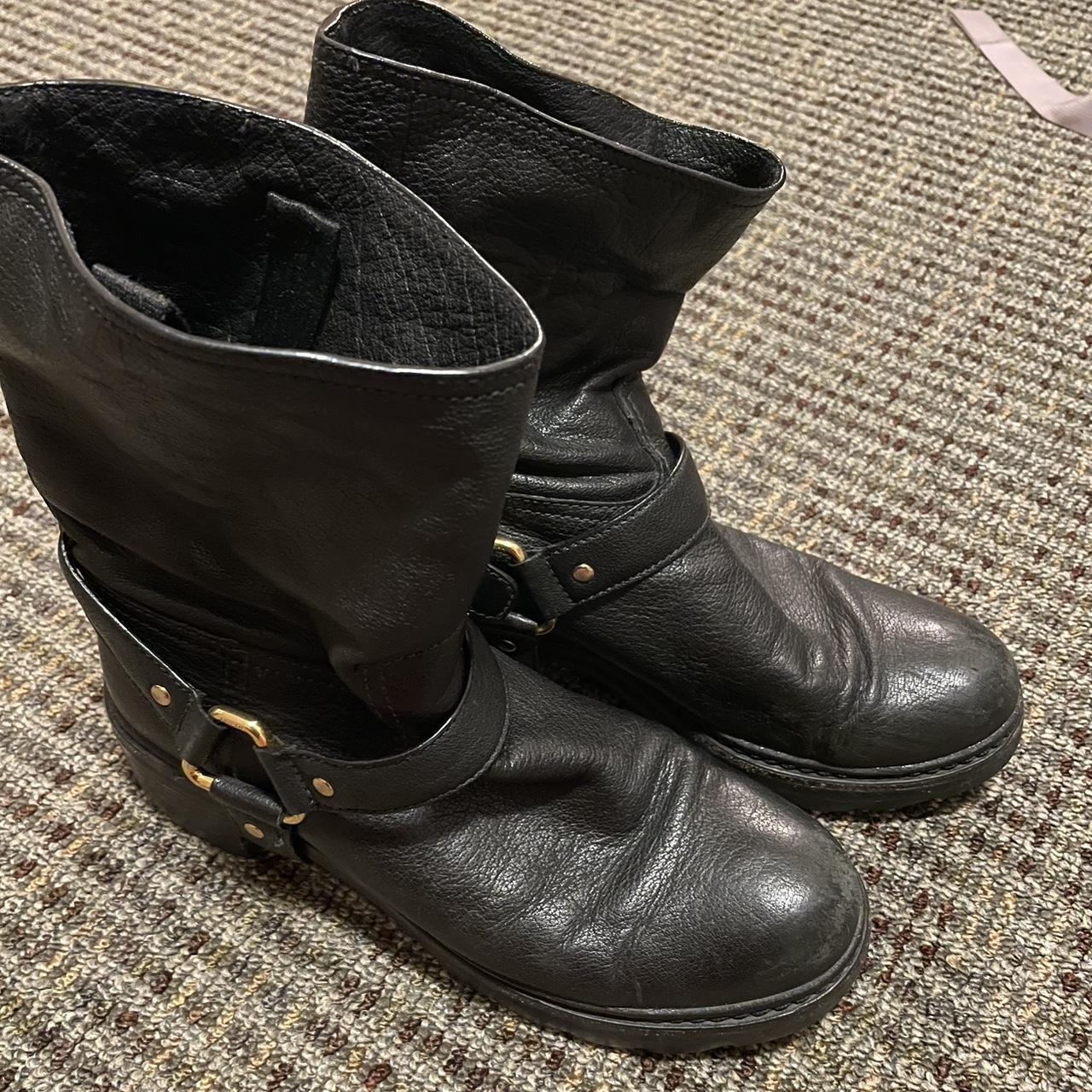 vintage 90s black leather prada moto boots super