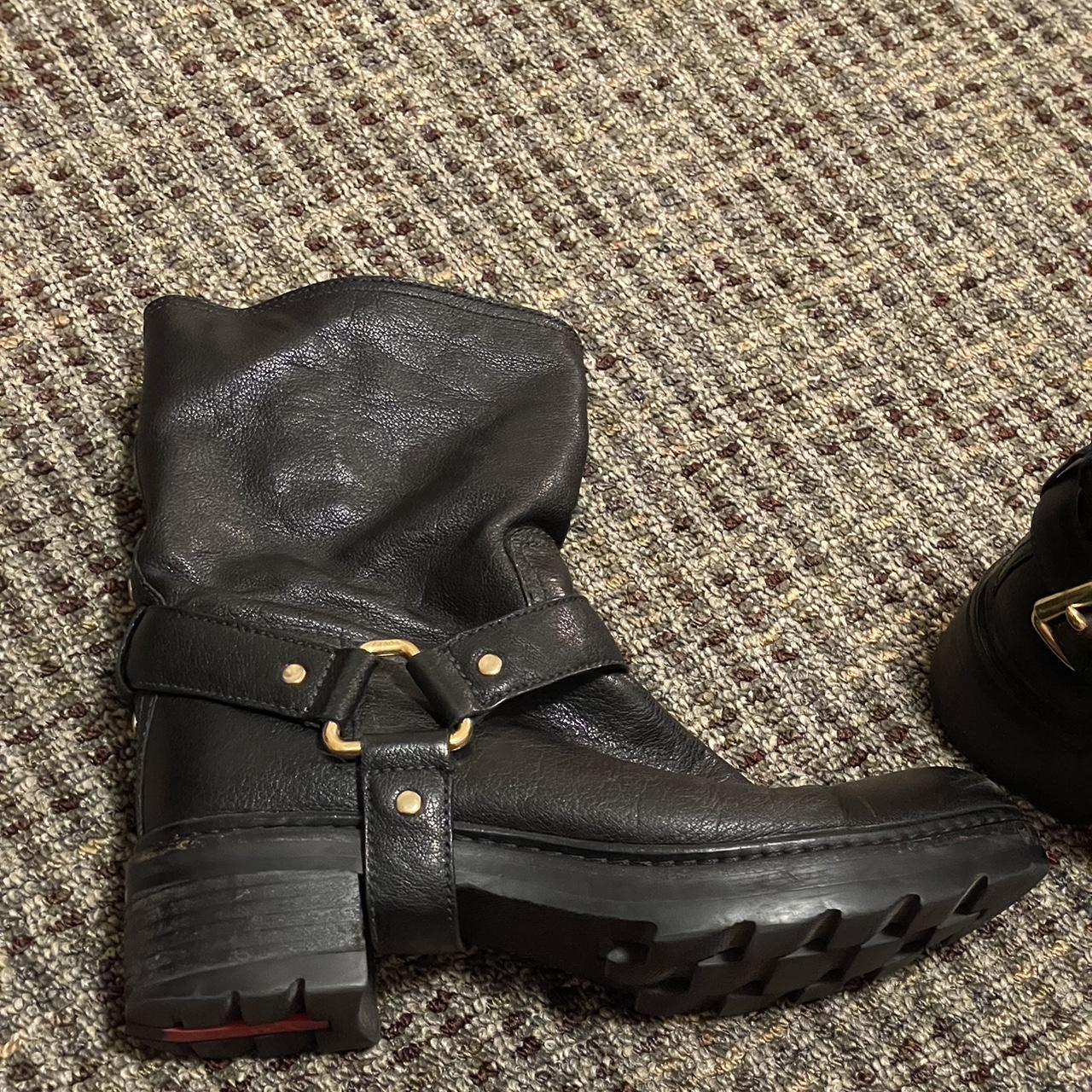 vintage 90s black leather prada moto boots! super | Depop