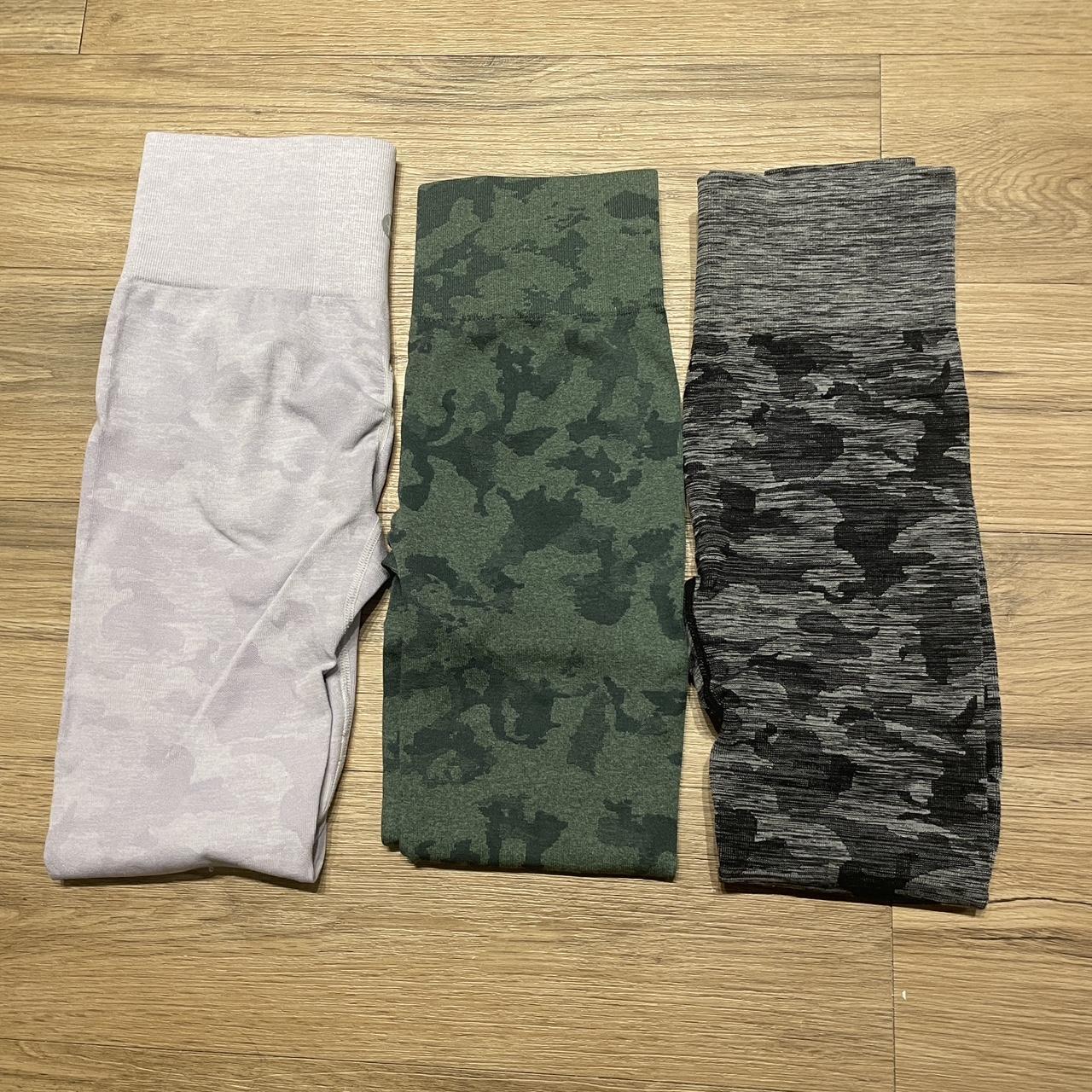 These are Gymshark camo scrunch dupes from Amazon