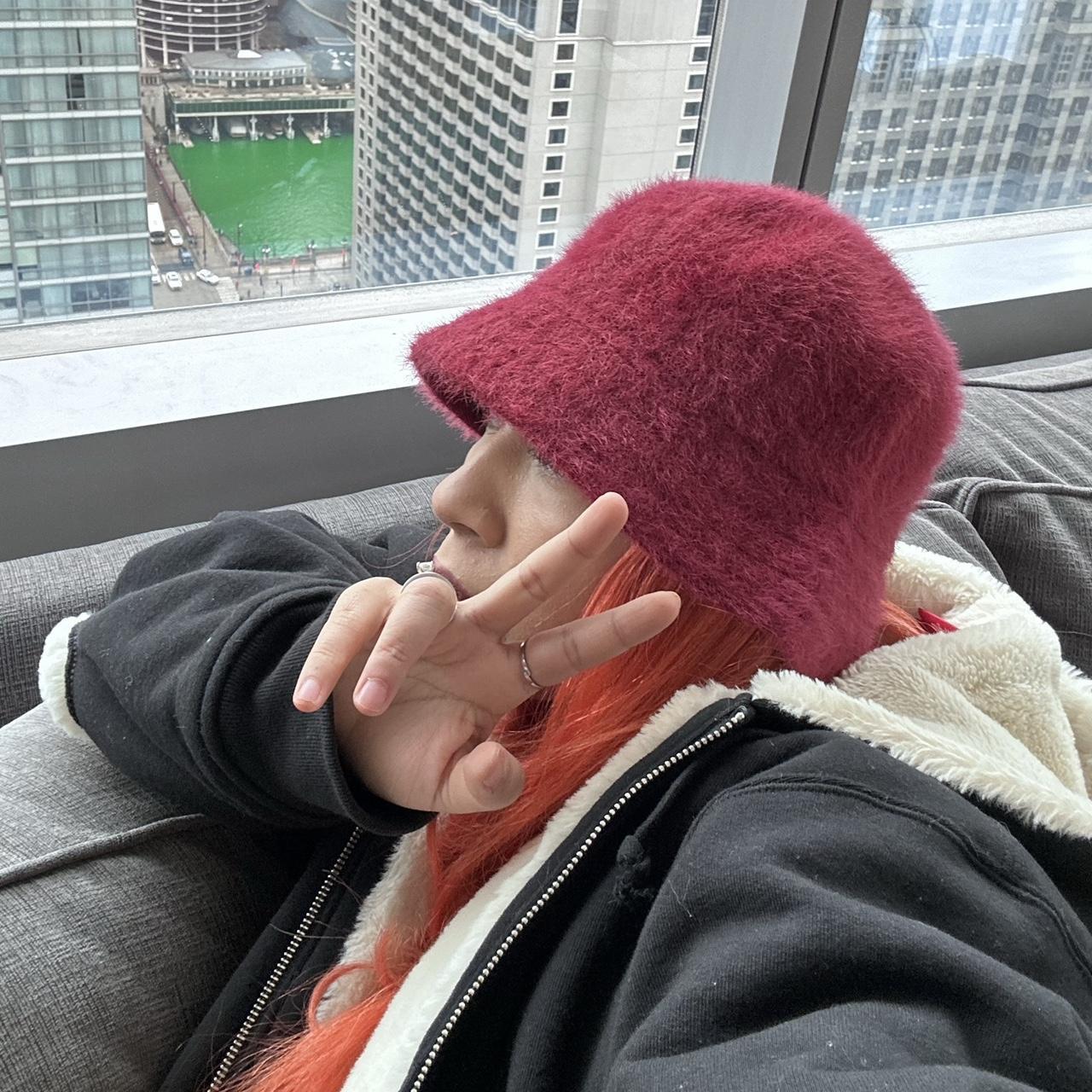 fuzzy red bucket hat very 90s clueless! no