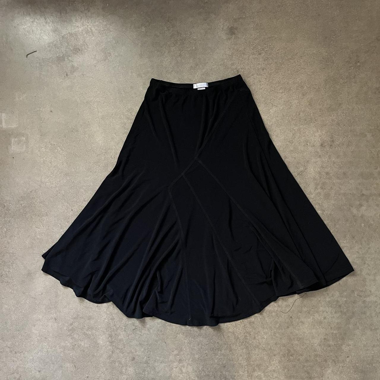 Black Flowy Midi Skirt with Elastic