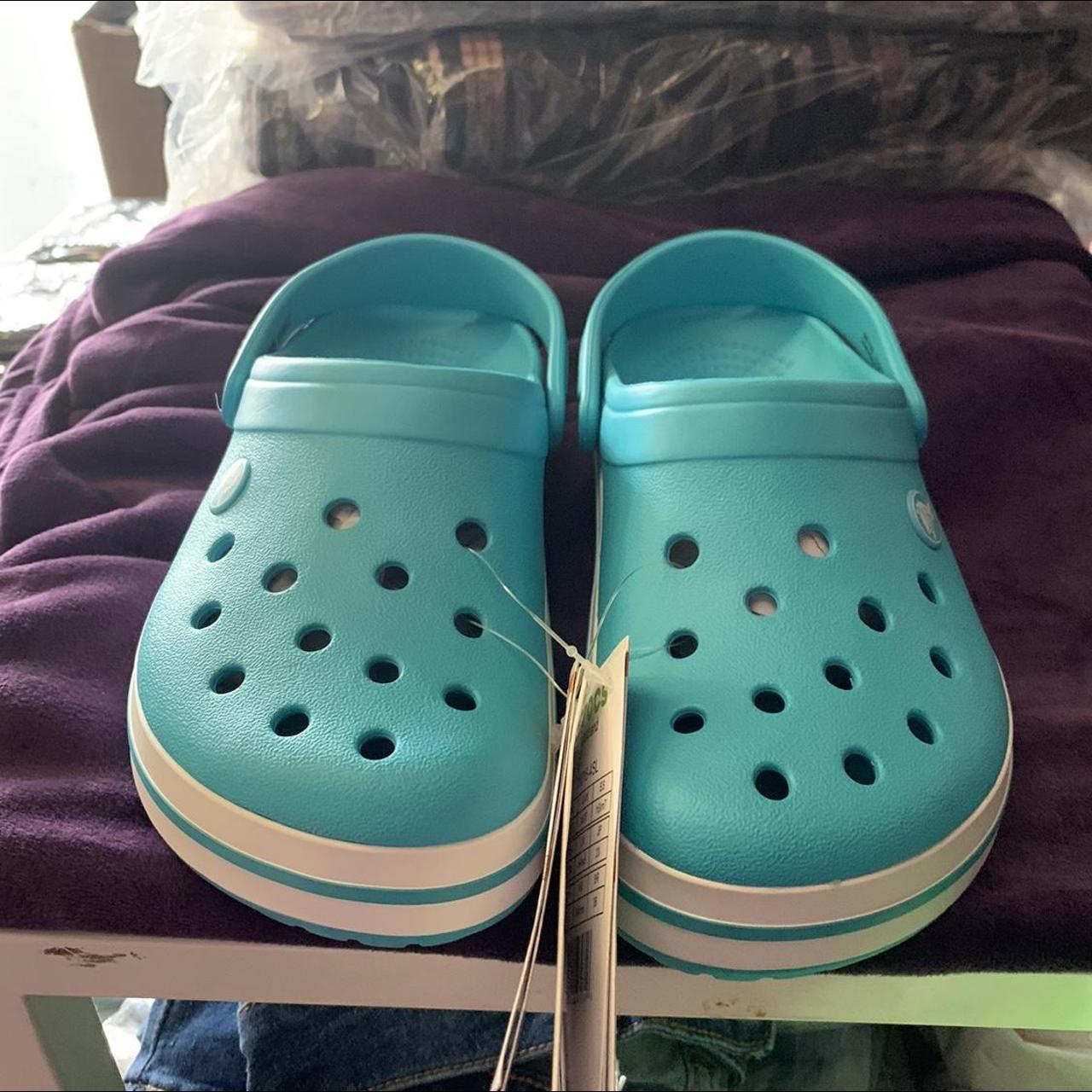 Brand new aqua blue crocs! Size: men 5 / women... - Depop