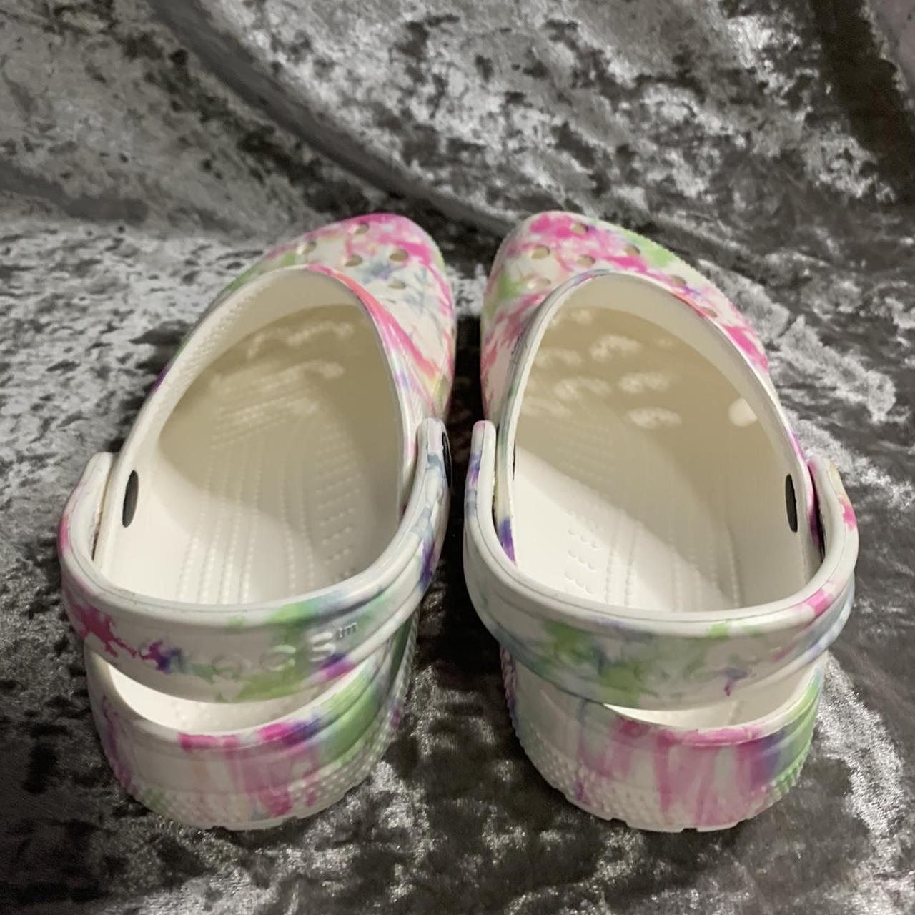 Brand new lime green crocs with white/grey tie dye - Depop