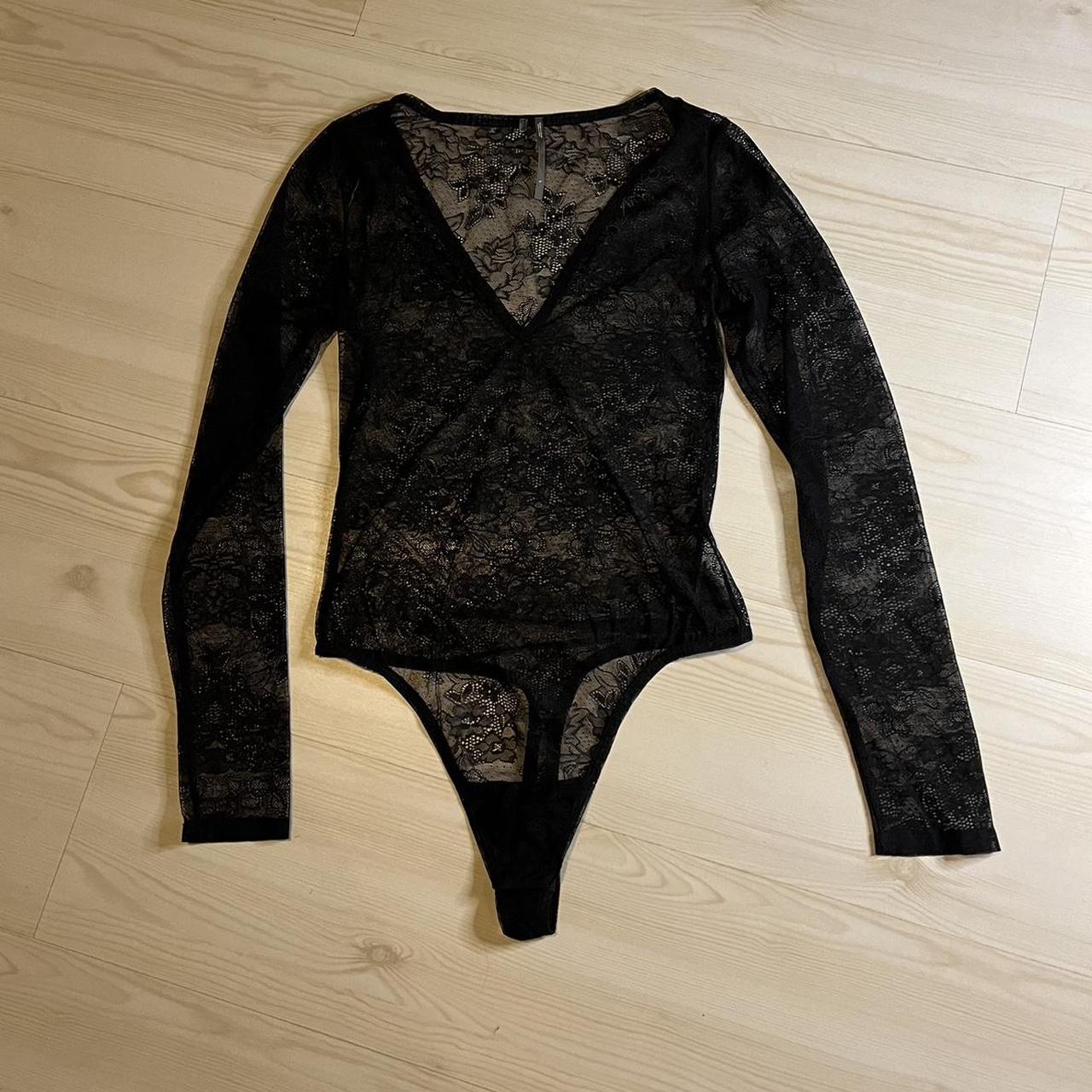 By Anthropologie Deep V-Neck Lace Bodysuit