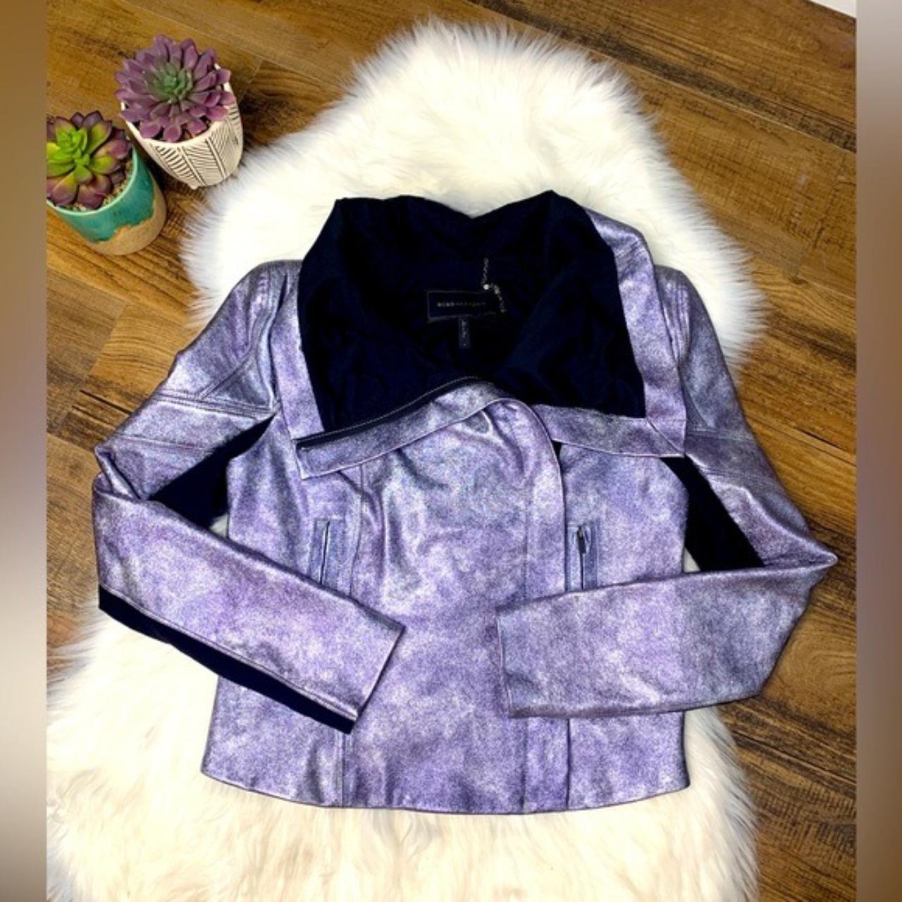 BCBGMAXAZRIA Orson Metallic Moto Jacket Bluish Depop