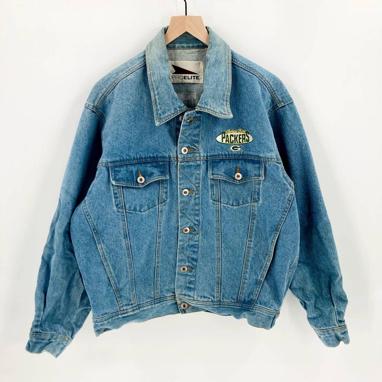 Vintage Green Bay Packers Pro Elite Denim Jacket... - Depop