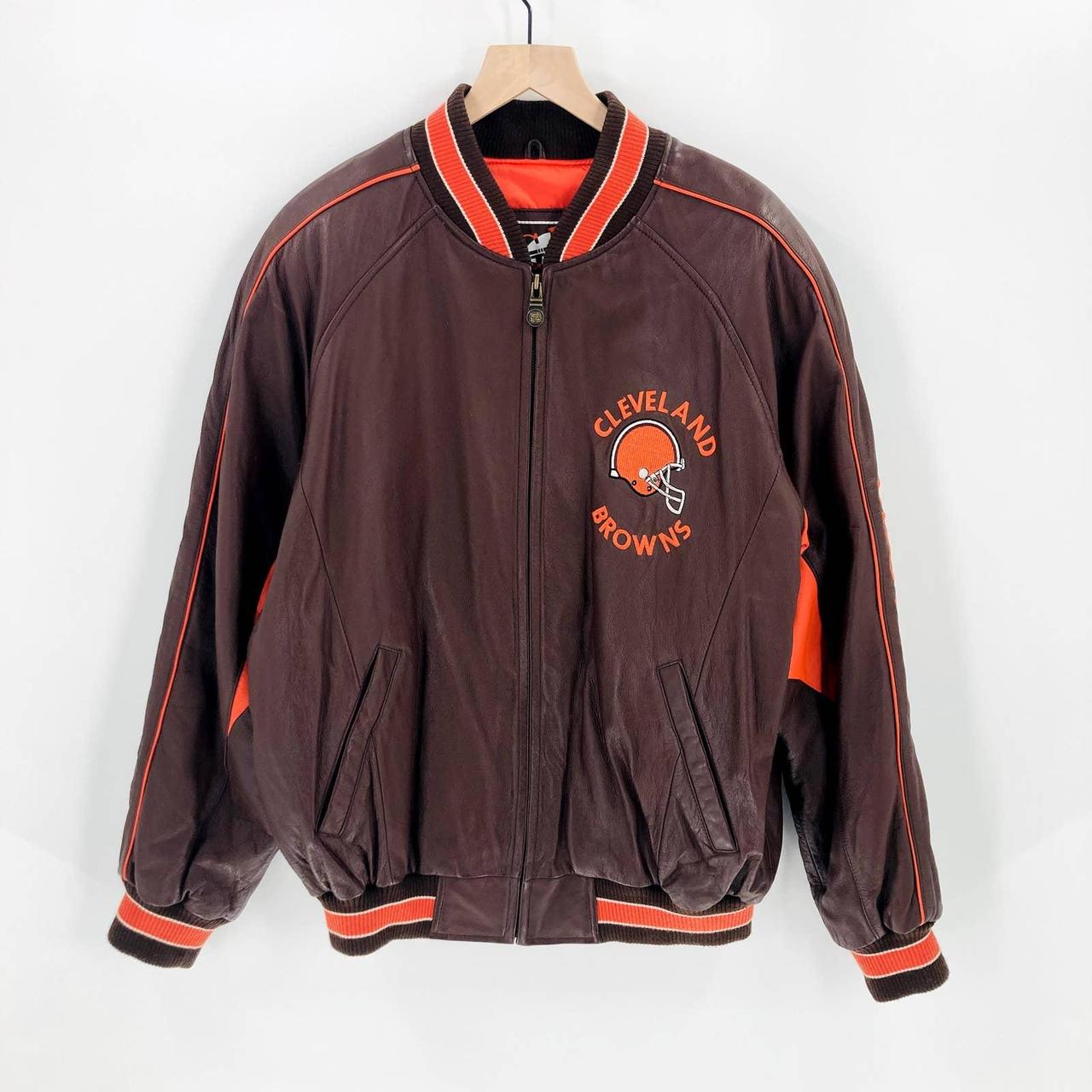 Vintage Cleveland Browns Heavy Leather Jacket Mens - Depop